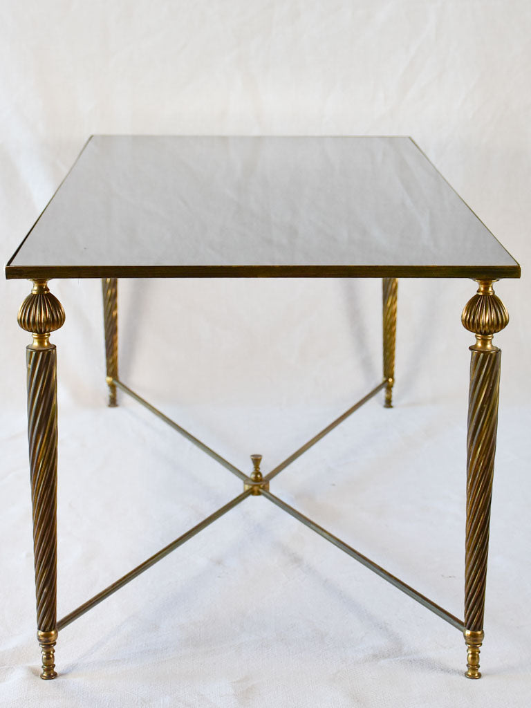 Mid century glass and brass coffee table with twisted tapered legs 39½" x  19¼"