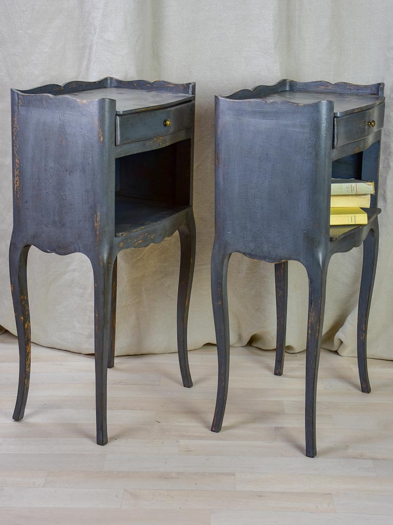 Pair of Louis XV style 1950's French nightstands with teal blue paint finish