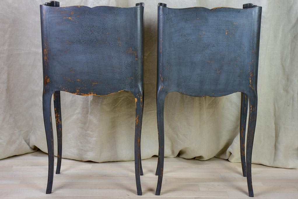 Pair of Louis XV style 1950's French nightstands with teal blue paint finish