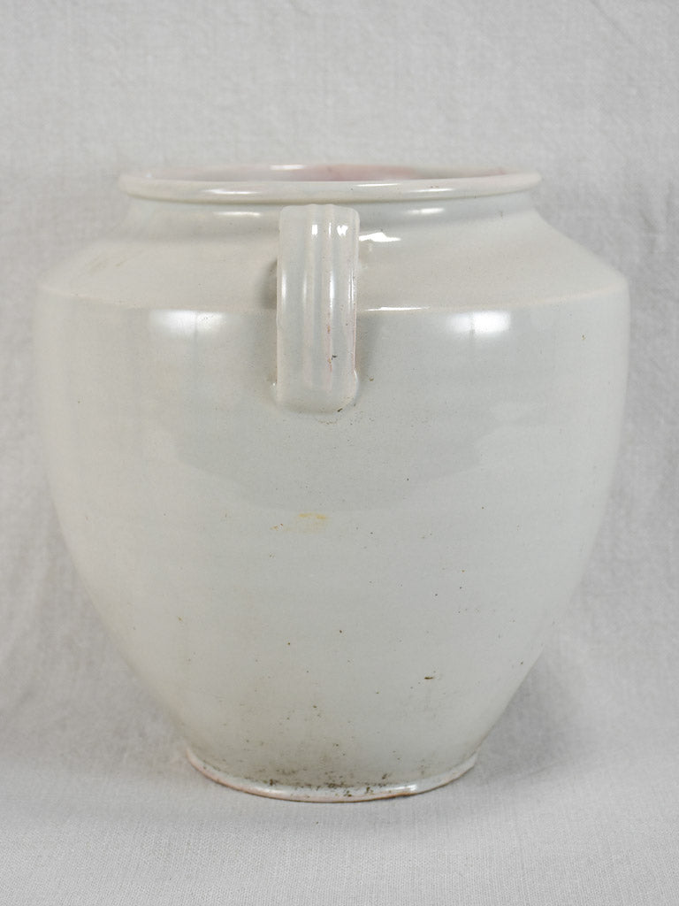 Antique French egg pot with white glaze - Martres Tolosane 10¾"