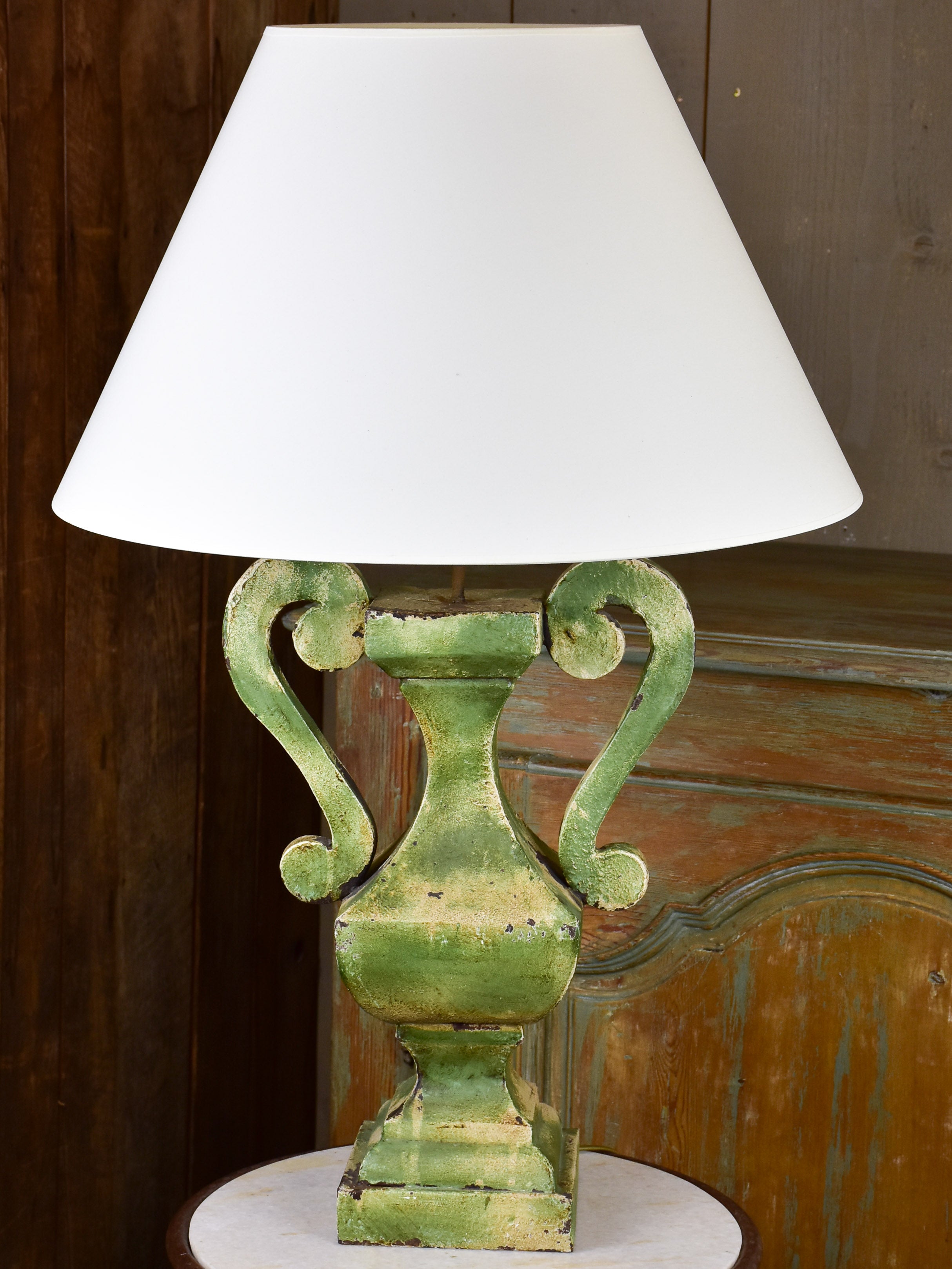 Vintage French lamp with green tole base