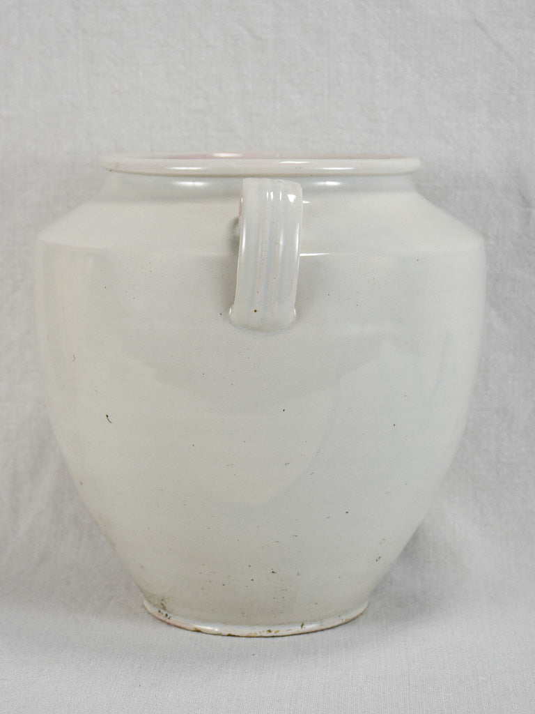 Antique French egg pot with white glaze - Martres Tolosane 10¾"