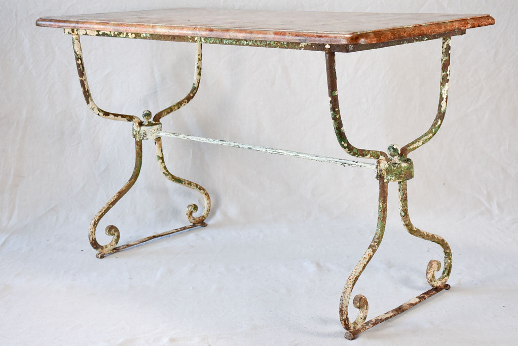 19th century faux marble rectangular table with wrought iron base