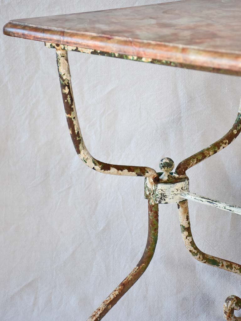 19th century faux marble rectangular table with wrought iron base