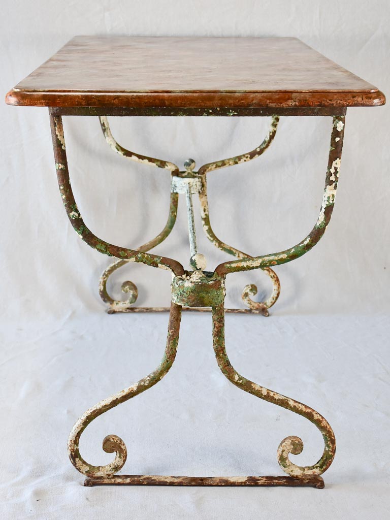 19th century faux marble rectangular table with wrought iron base