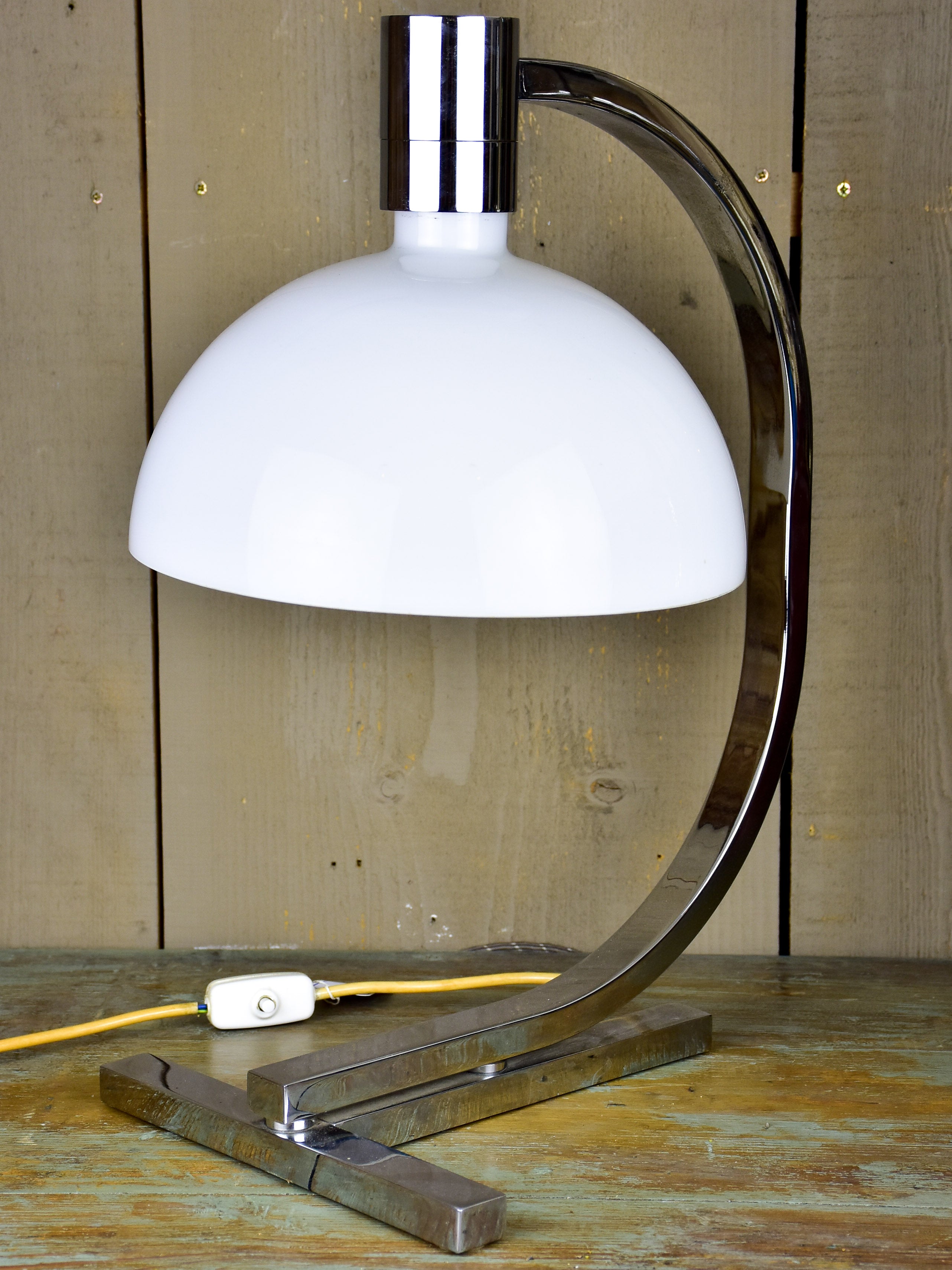 Mid-century modern French table lamp - milk glass and chrome