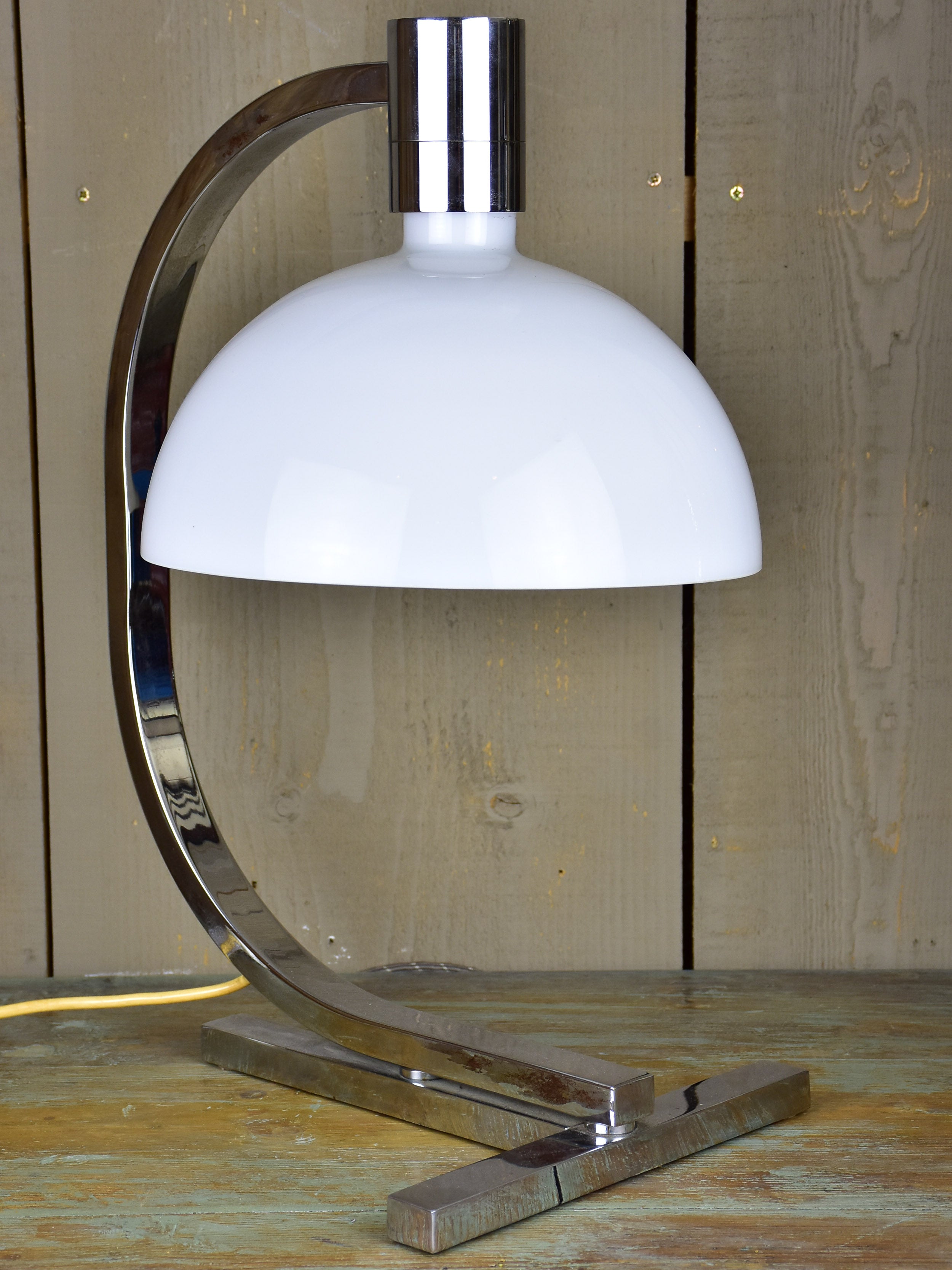 Mid-century modern French table lamp - milk glass and chrome