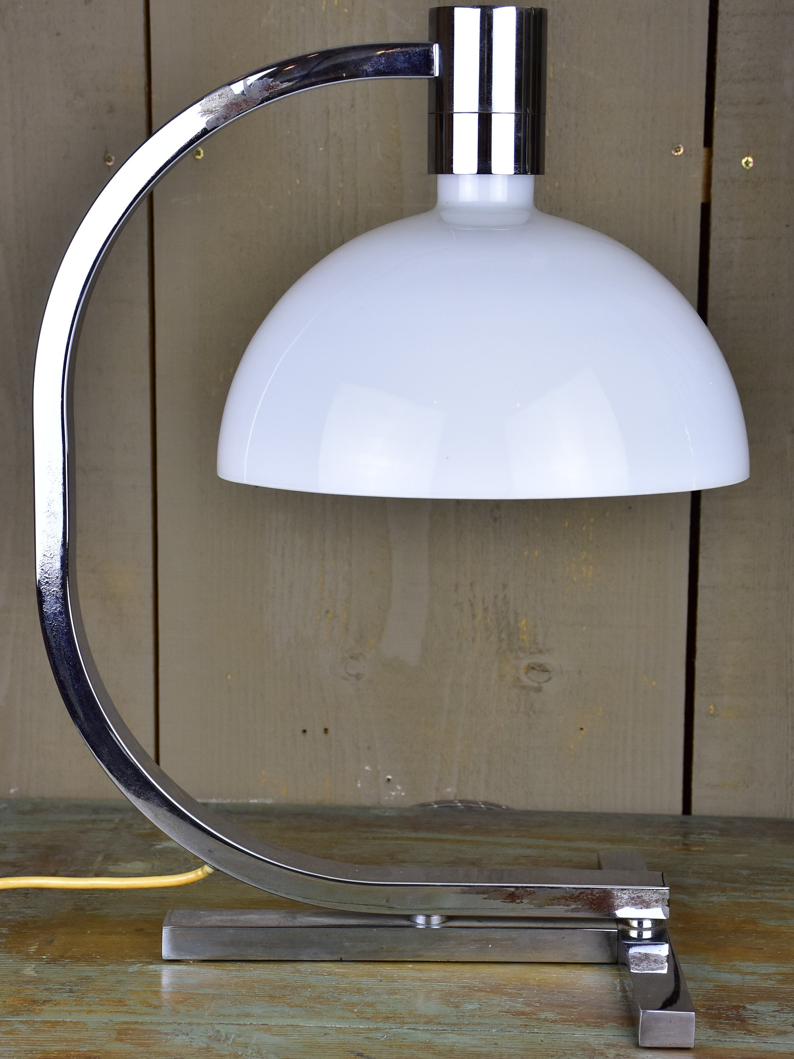 Mid-century modern French table lamp - milk glass and chrome