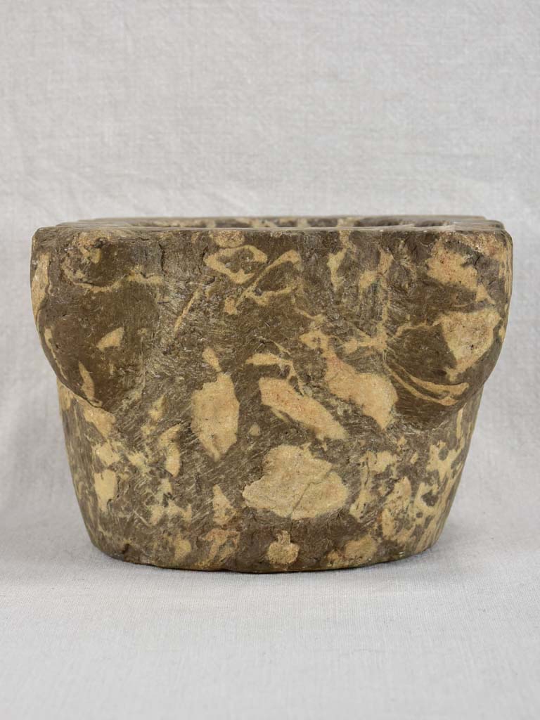 18th Century French marble mortar - brown and cream 11"