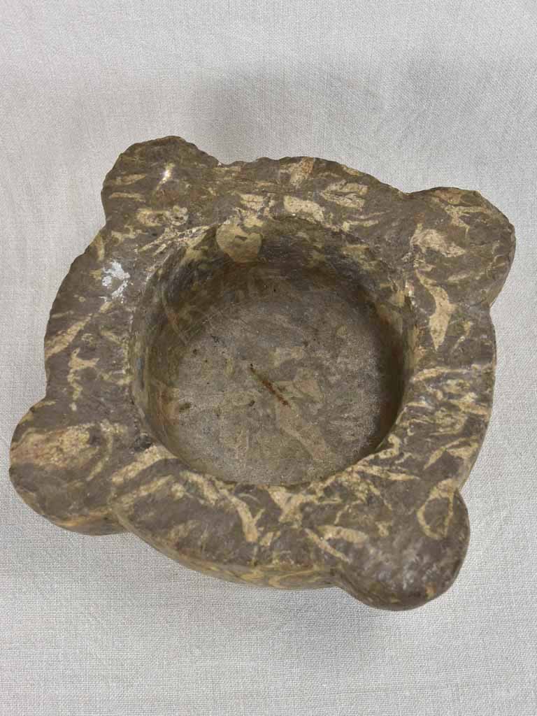 18th Century French marble mortar - brown and cream 11"