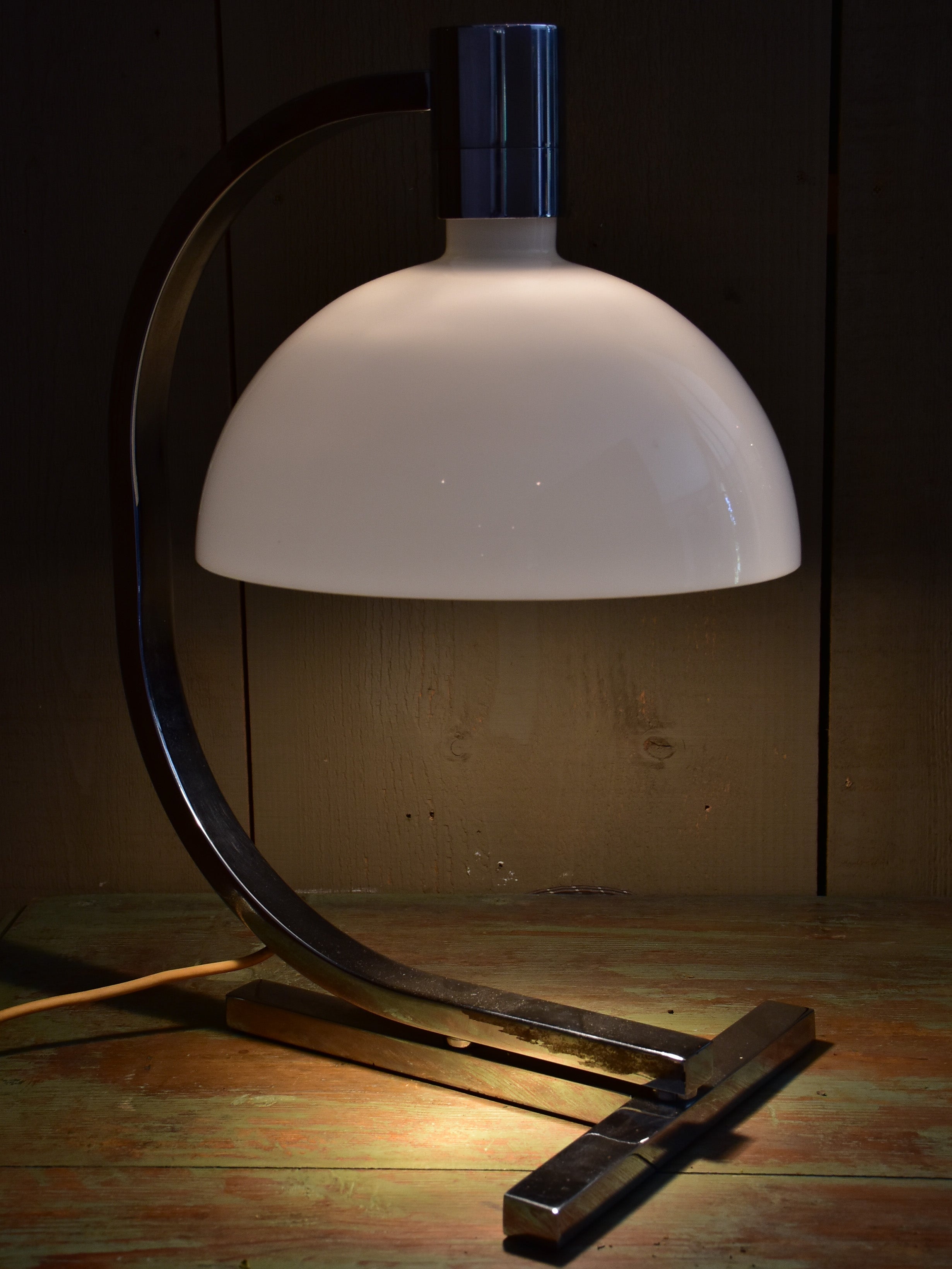 Mid-century modern French table lamp - milk glass and chrome