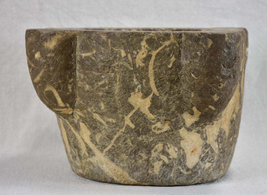 18th Century French marble mortar - brown and cream 11"