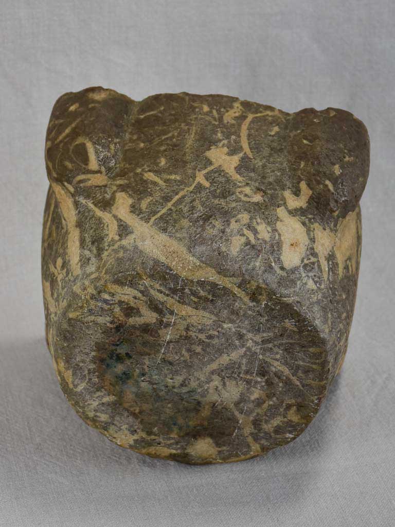 18th Century French marble mortar - brown and cream 11"