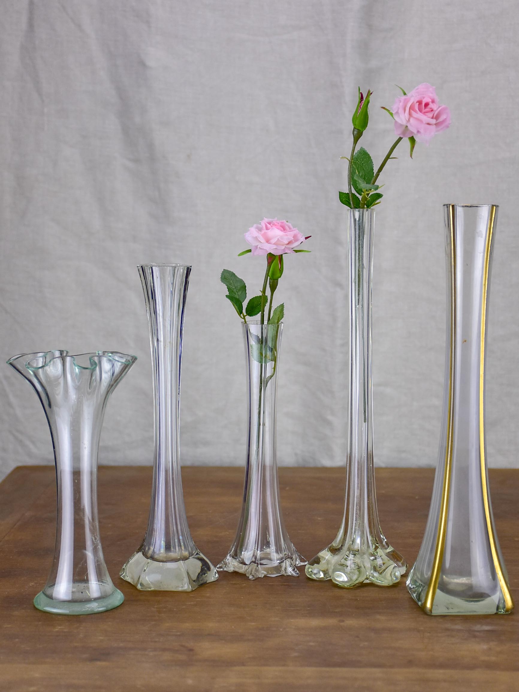 Collection of five antique glass vases