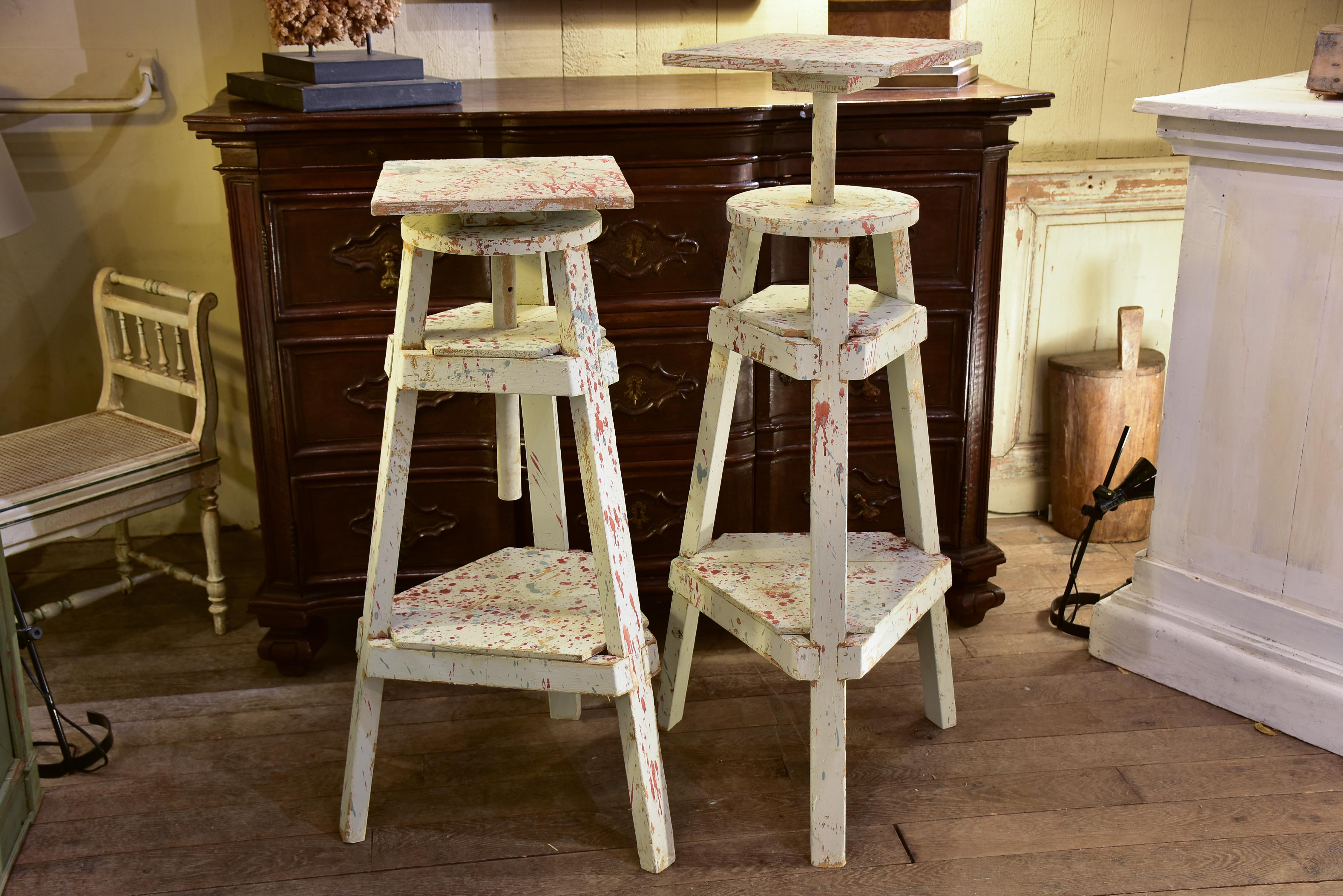 Pair of vintage French sculptor's tables - pedestal with rotating platform