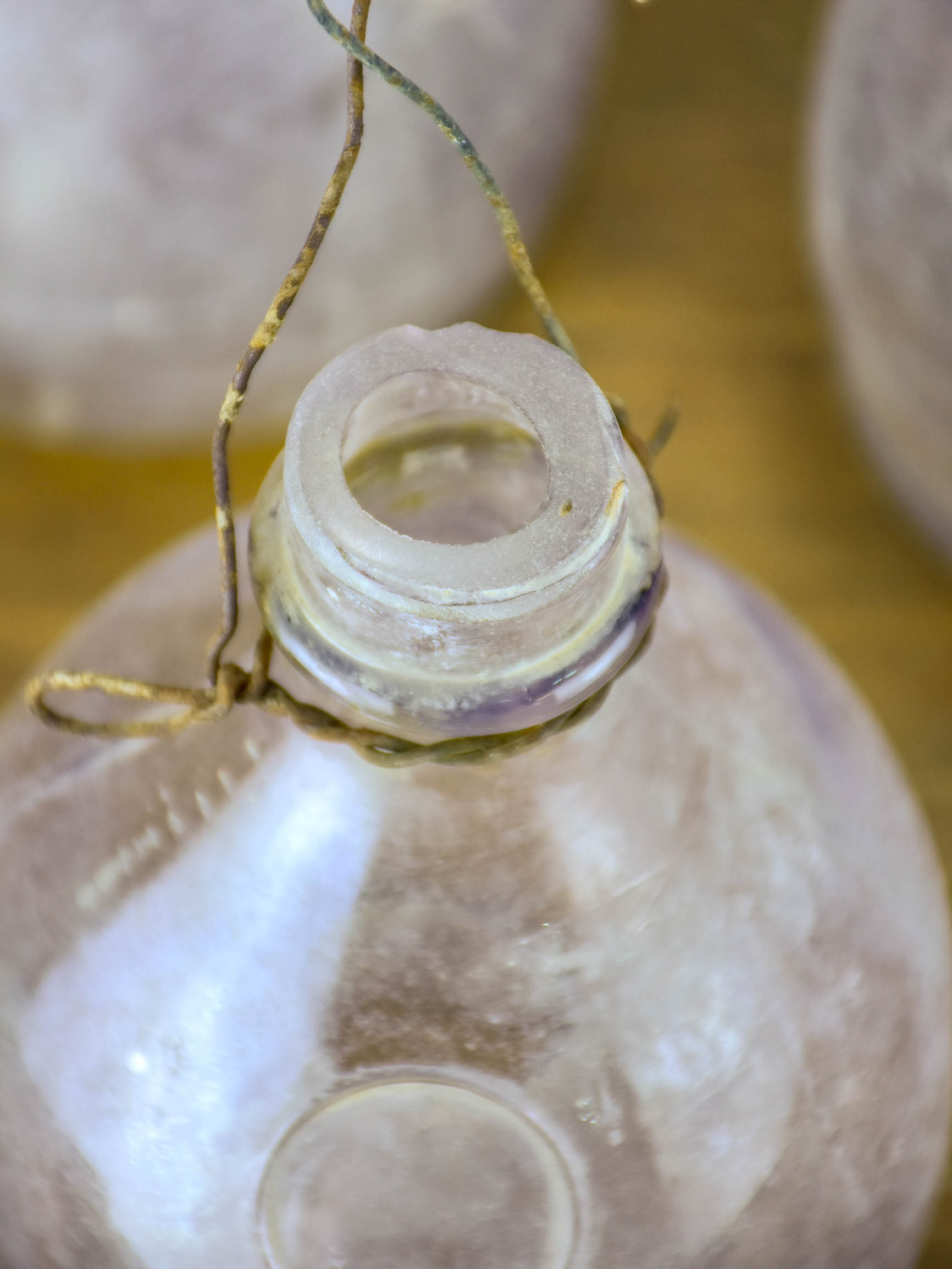 Three antique French fly-trap bottles - purple tinge