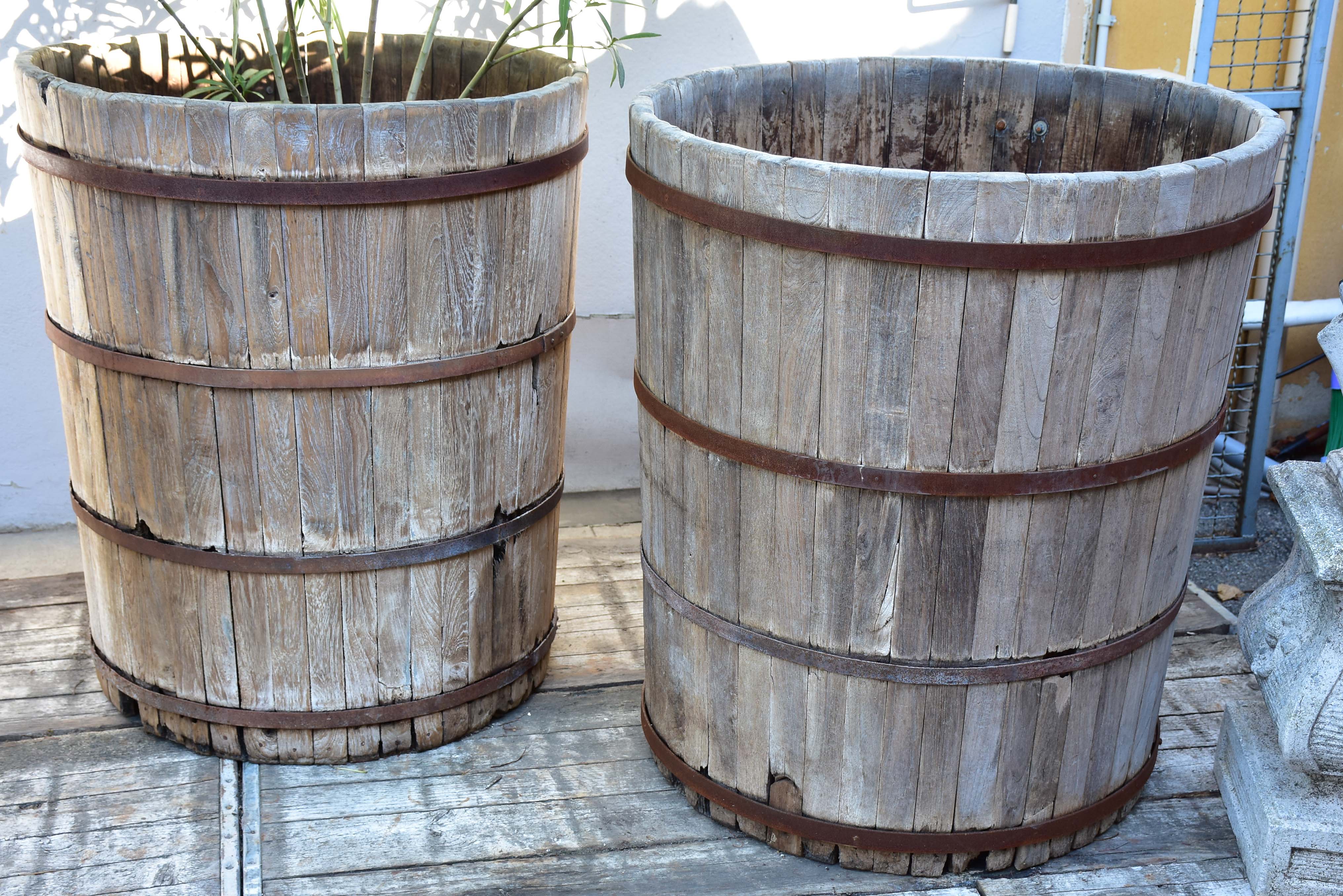 Two very large teak garden planters