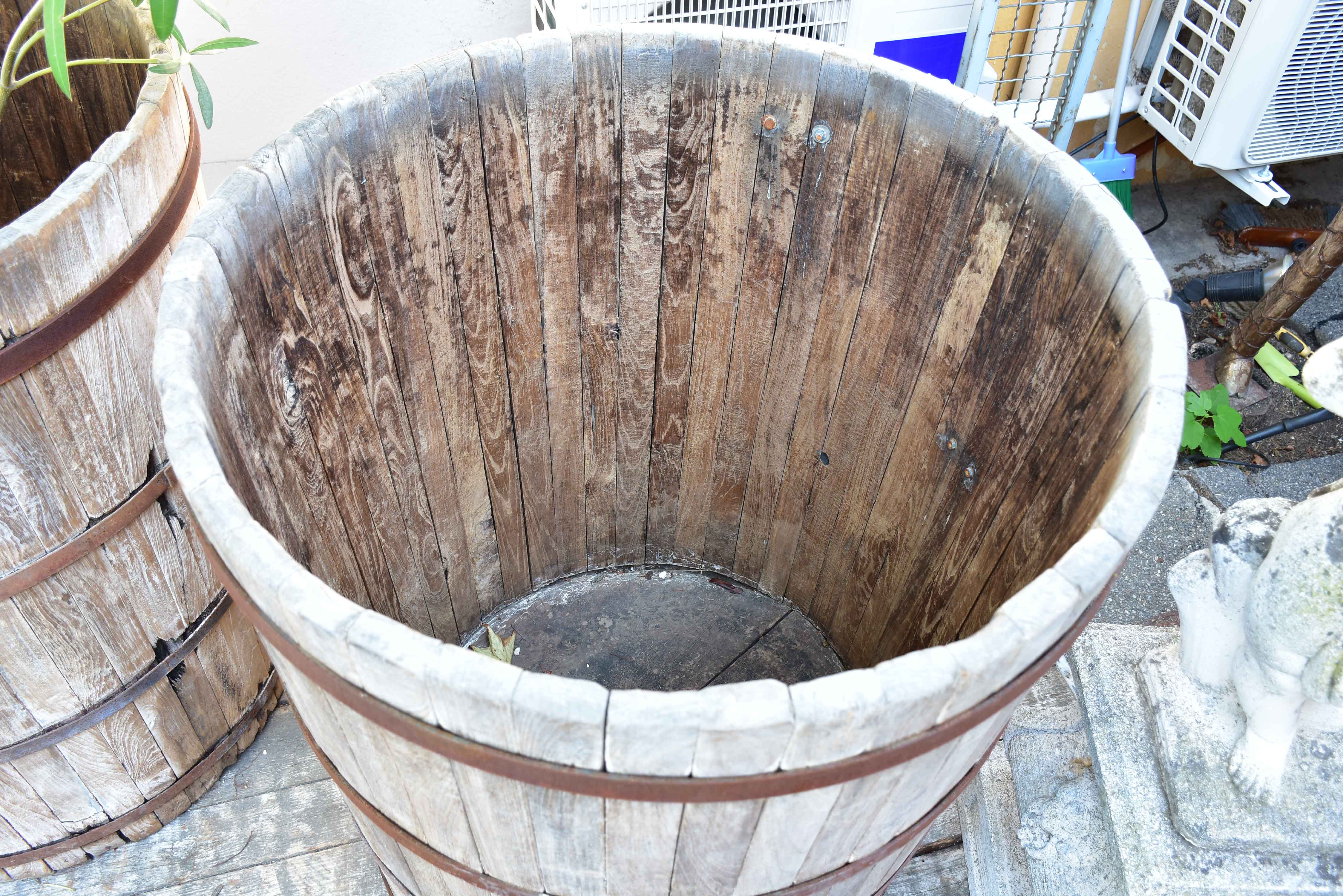 Two very large teak garden planters