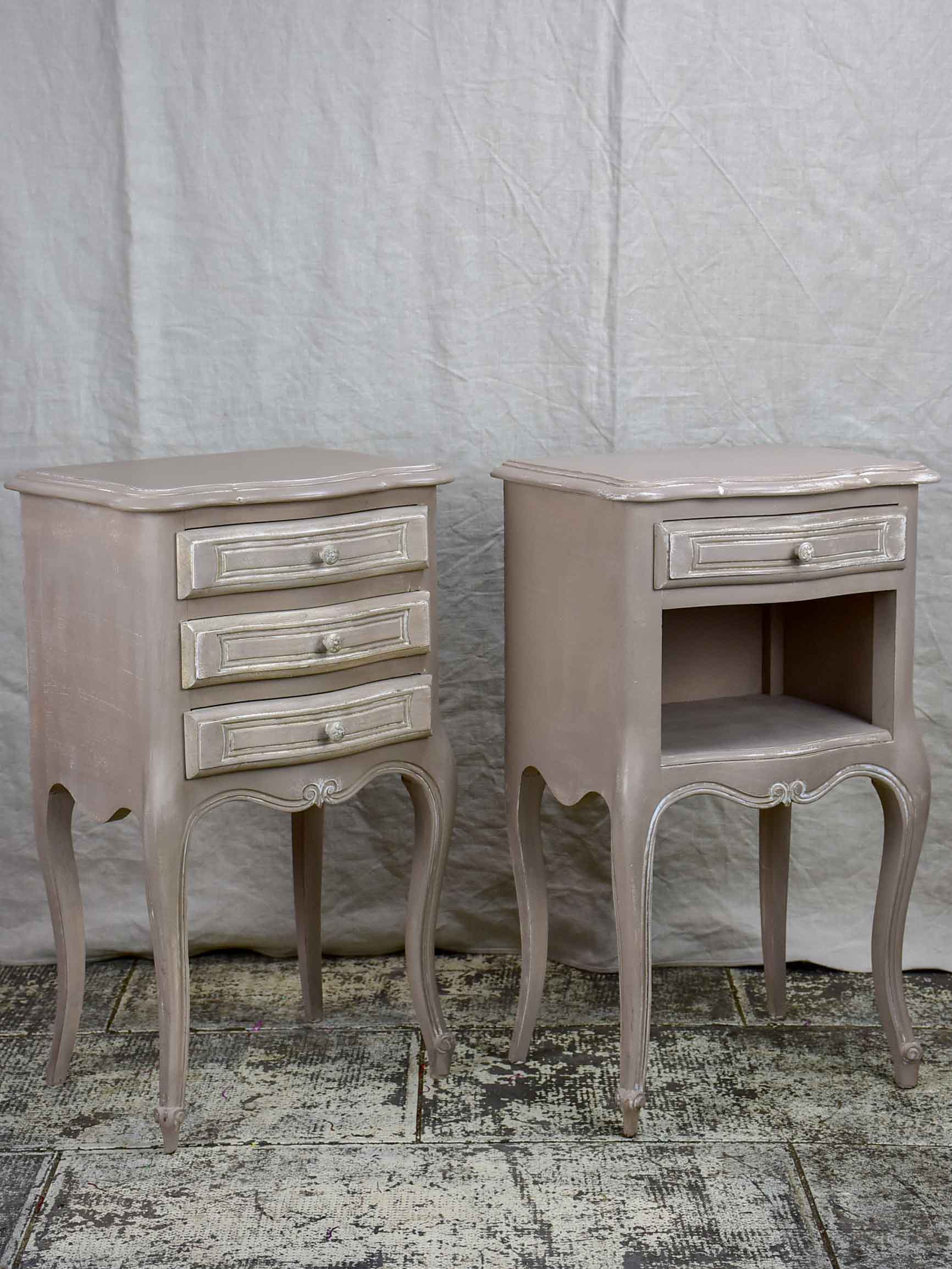 A pair of French Louis XV style nightstands with painted finish