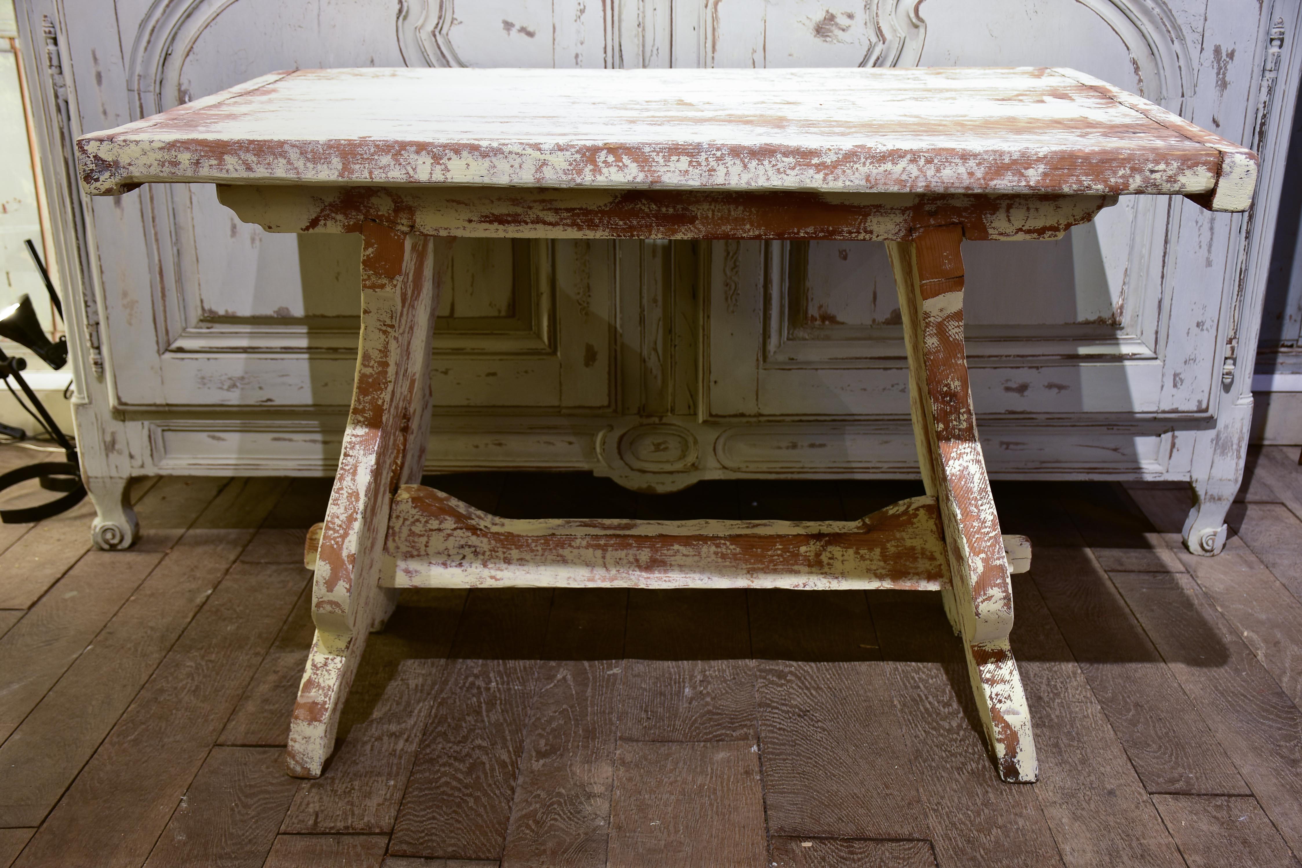 Chunky and rustic Swiss table with white patina