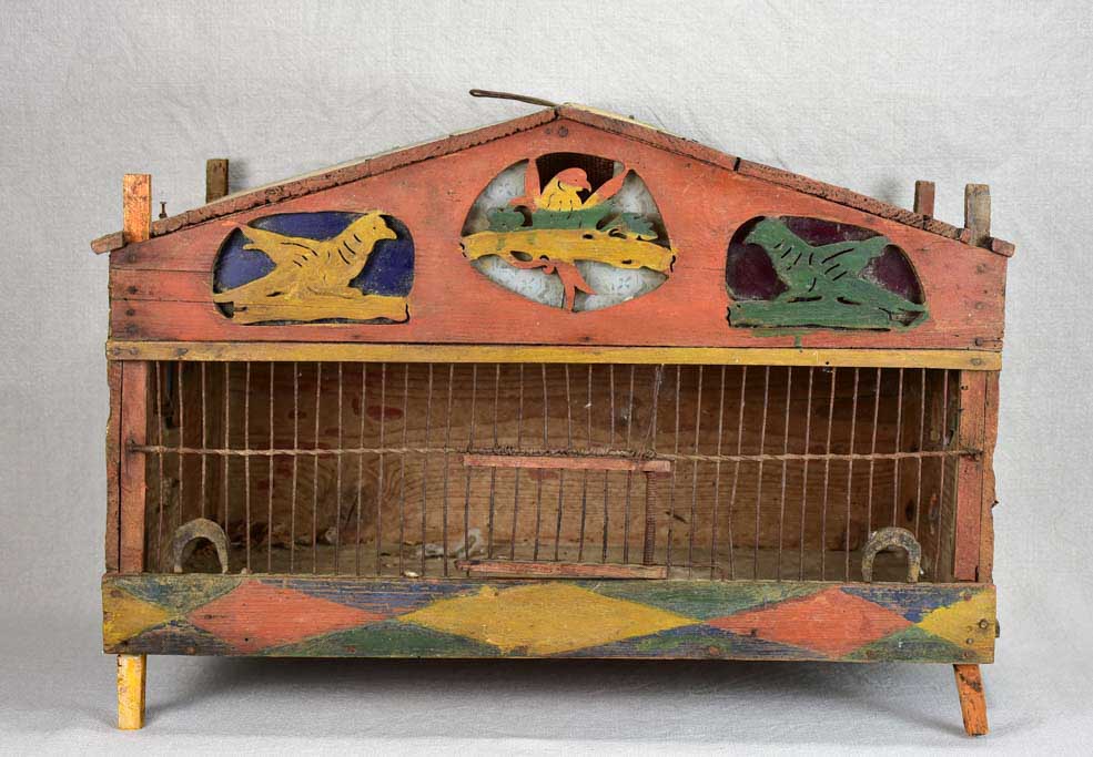 Mid-century folk art birdcage - handpainted