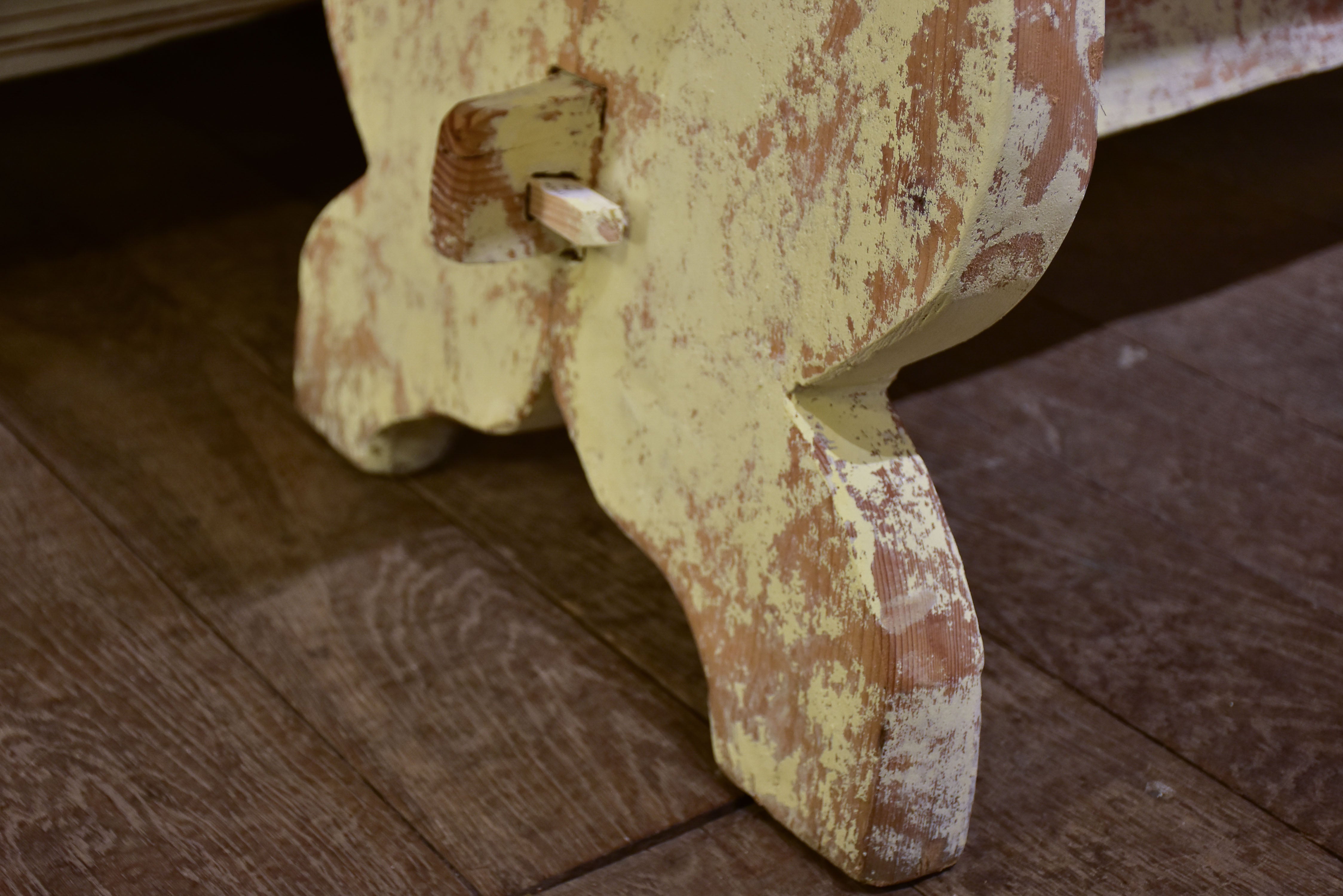 Chunky and rustic Swiss table with white patina