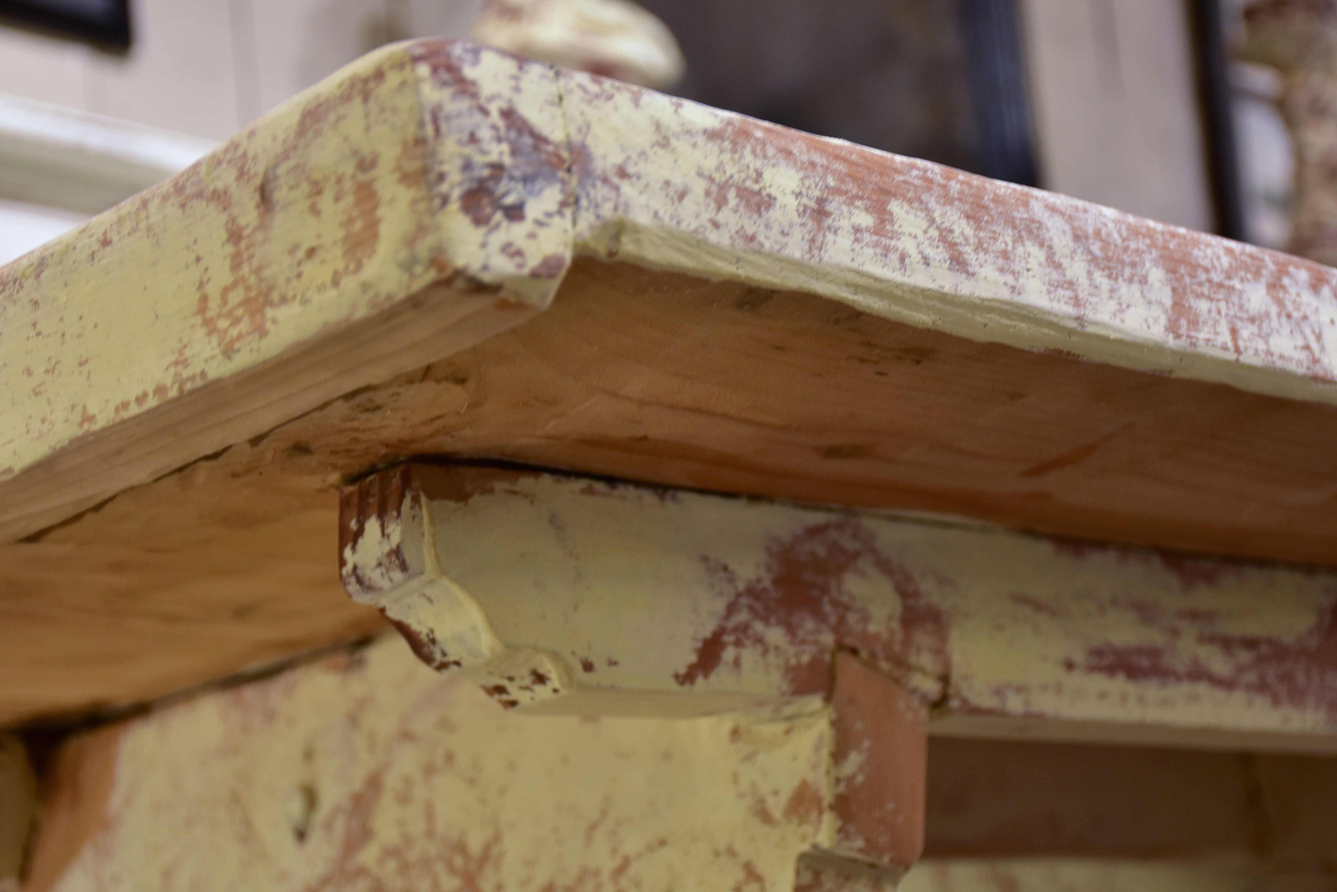 Chunky and rustic Swiss table with white patina