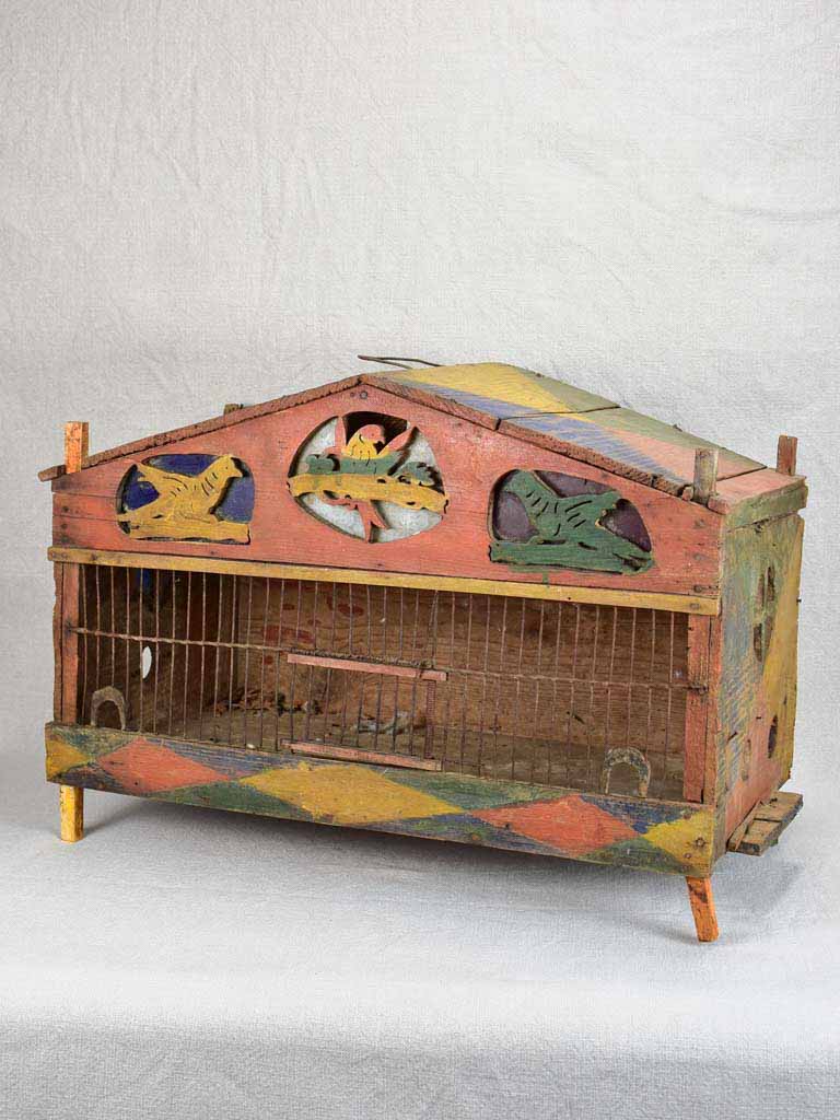 Mid-century folk art birdcage - handpainted