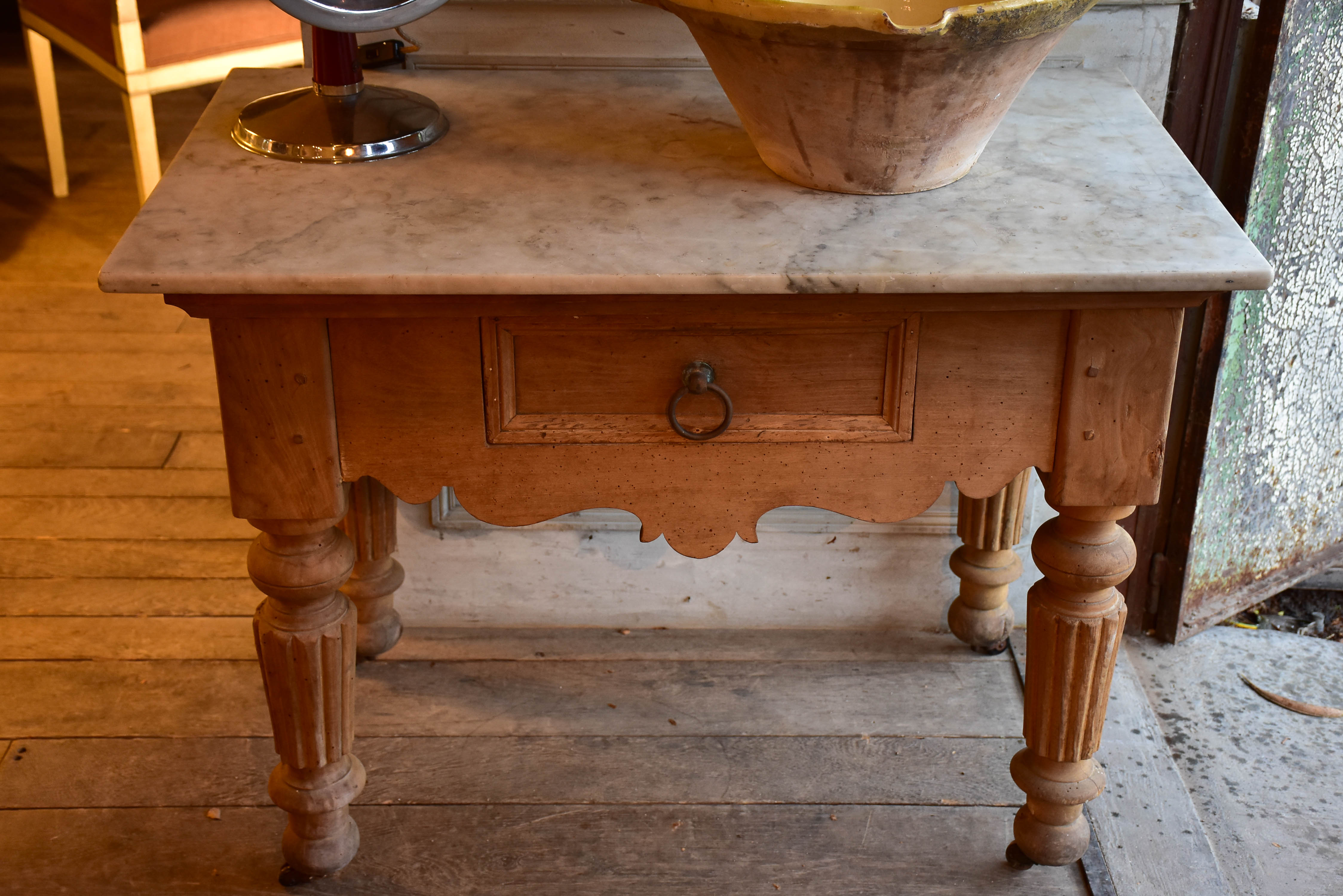 Antique French butcher's table with marble top