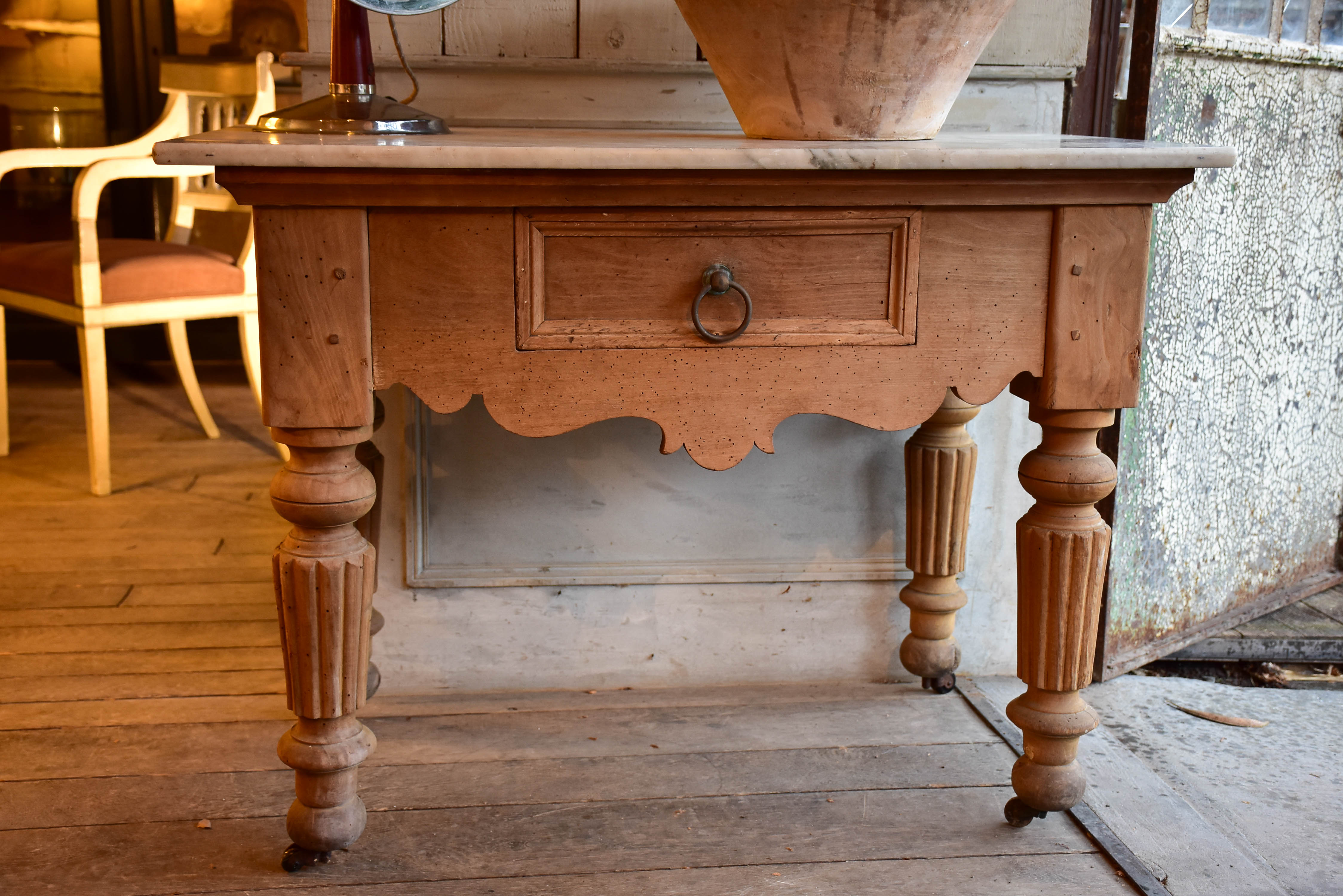 Antique French butcher's table with marble top