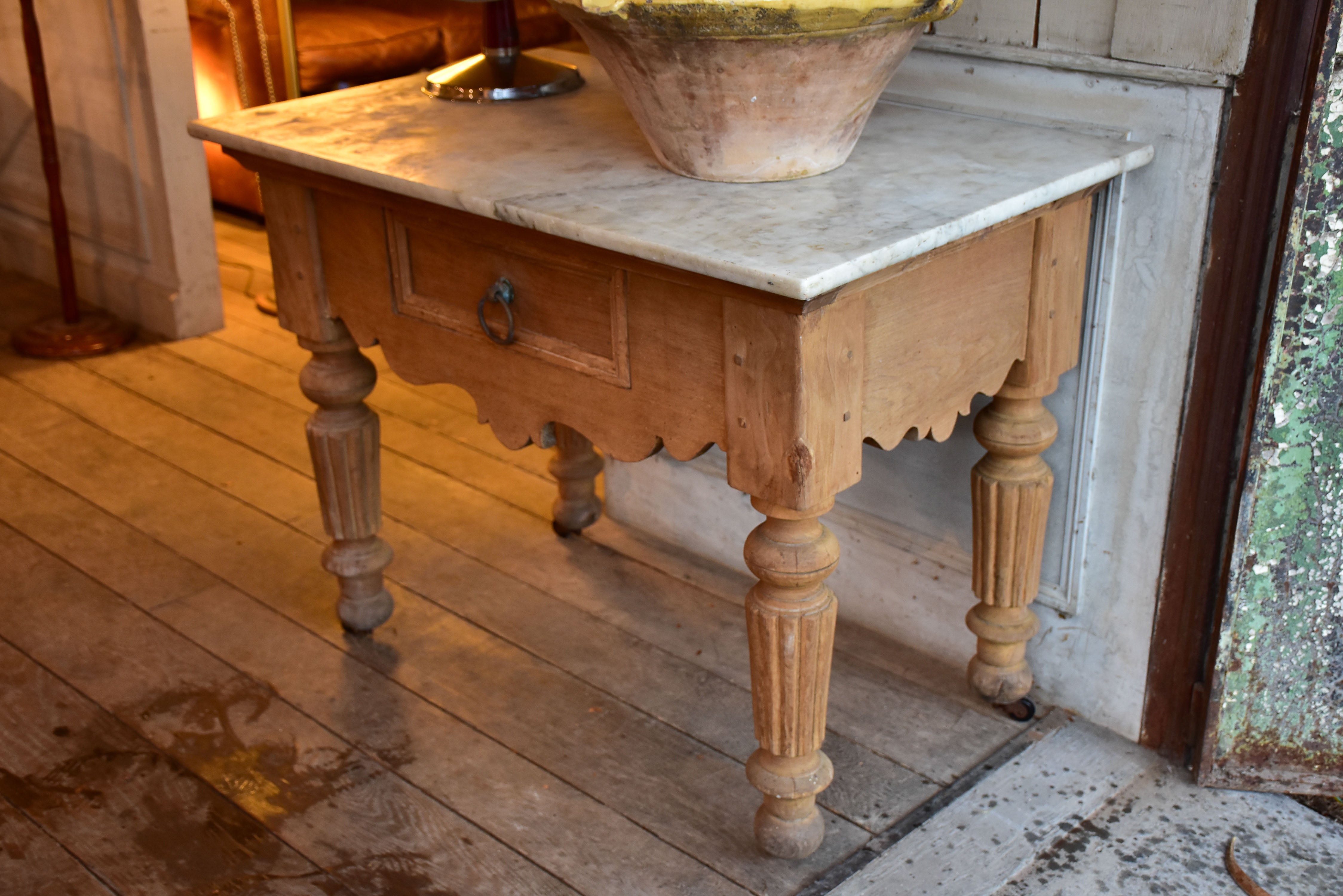 Antique French butcher's table with marble top