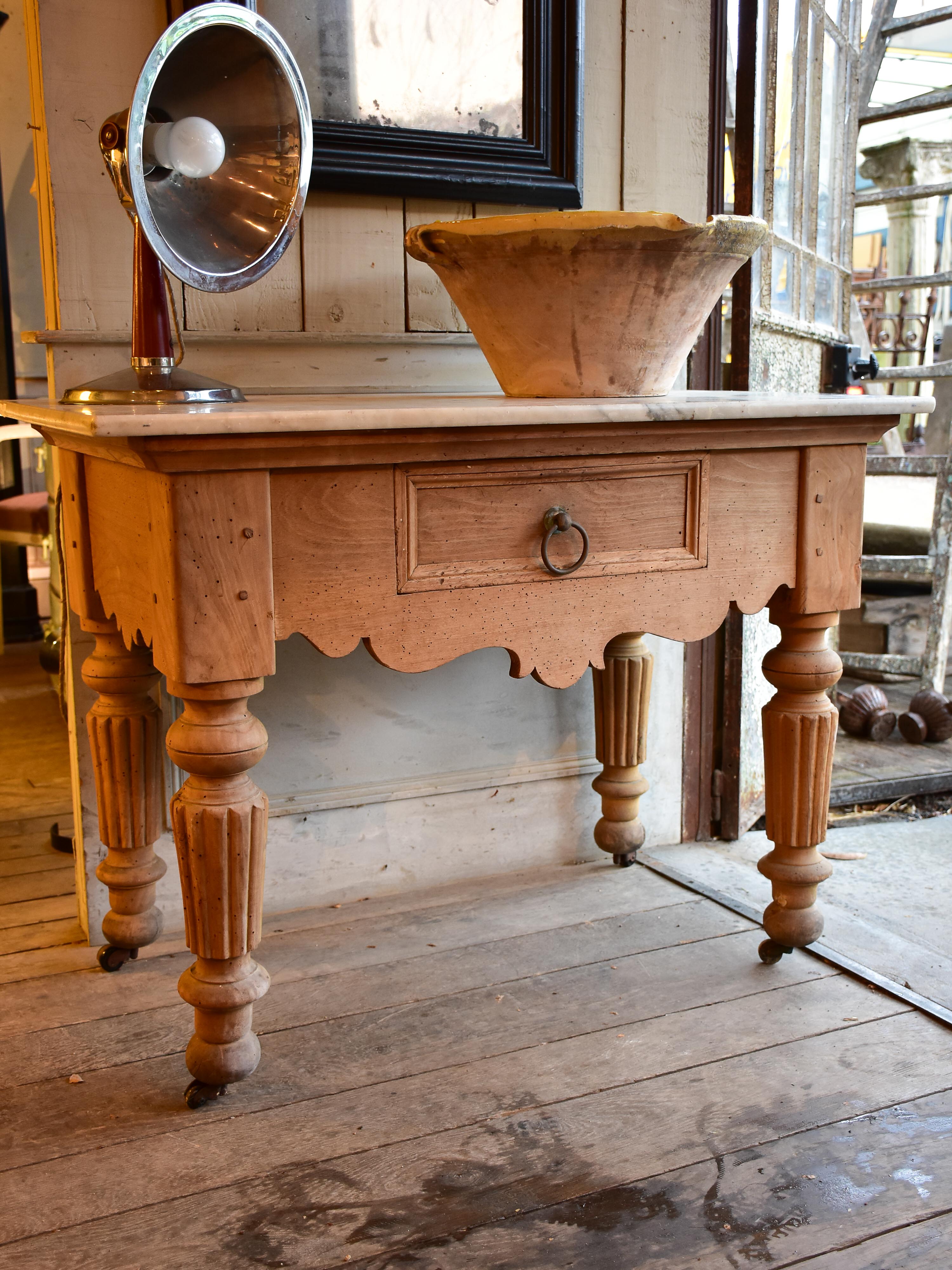 Antique French butcher's table with marble top