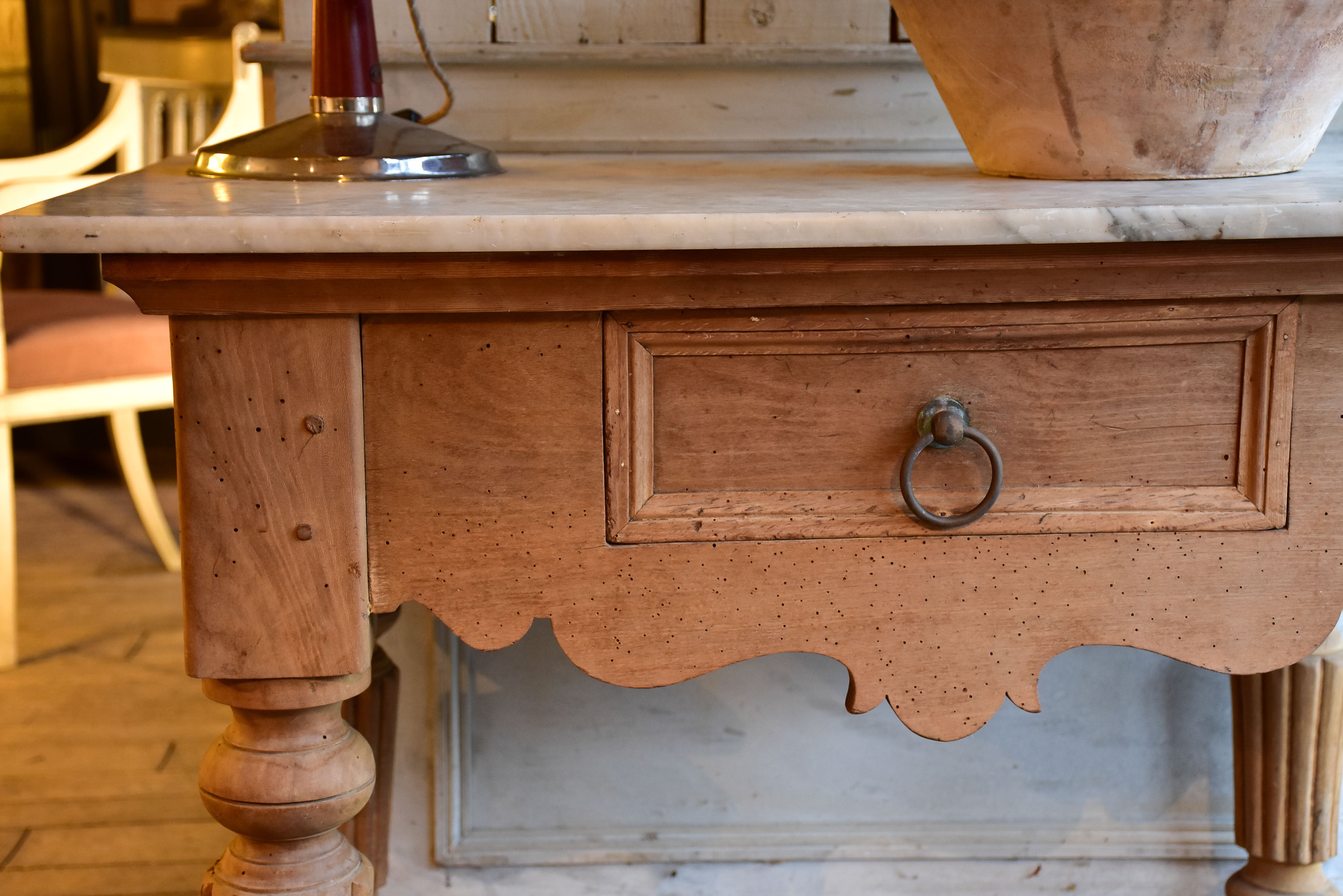 Antique French butcher's table with marble top