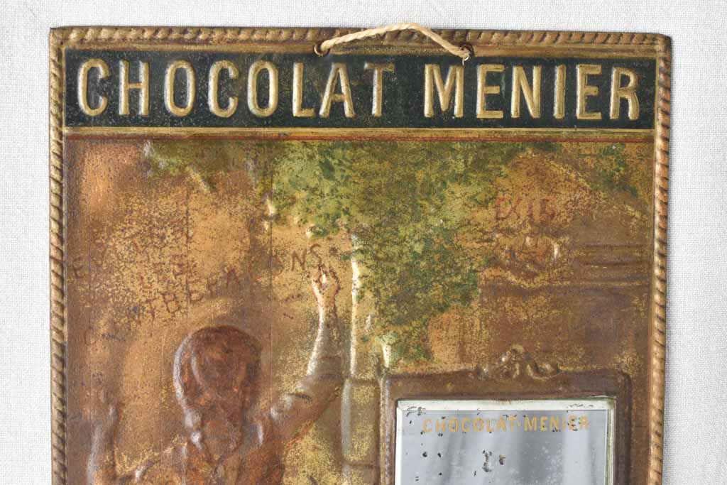 Antique Chocolat Menier advertising sign with mirror 11¾" x 15¾"