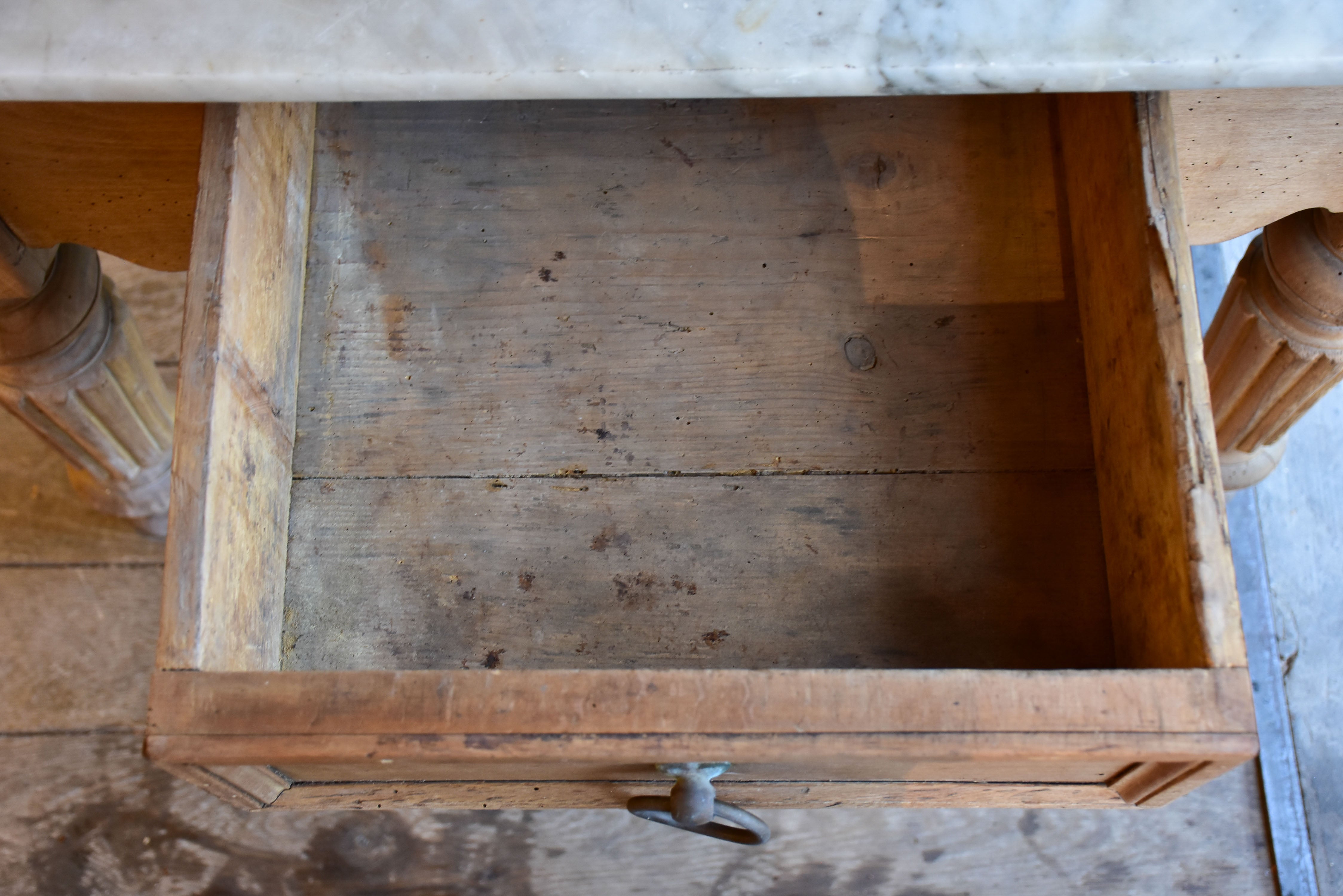 Antique French butcher's table with marble top