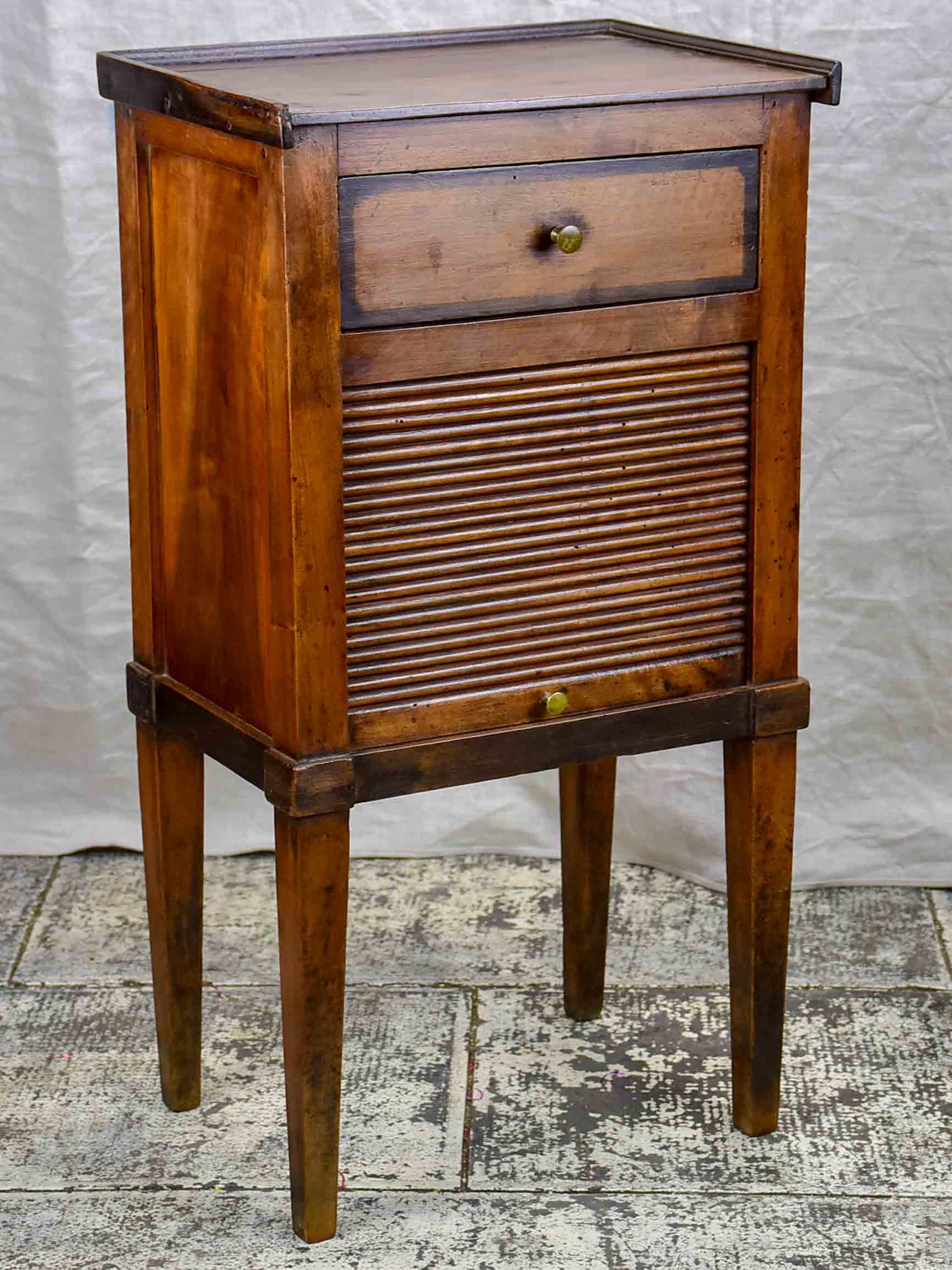 Antique French nightstand with curtain cupboard