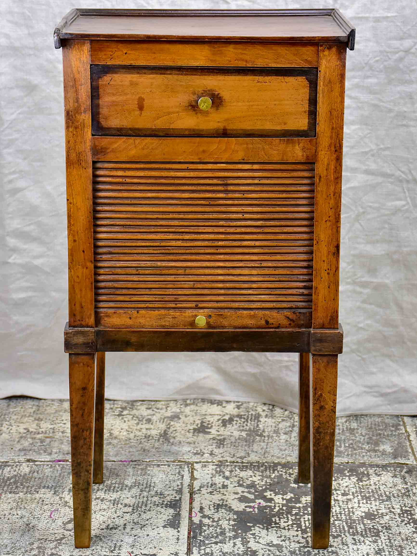 Antique French nightstand with curtain cupboard