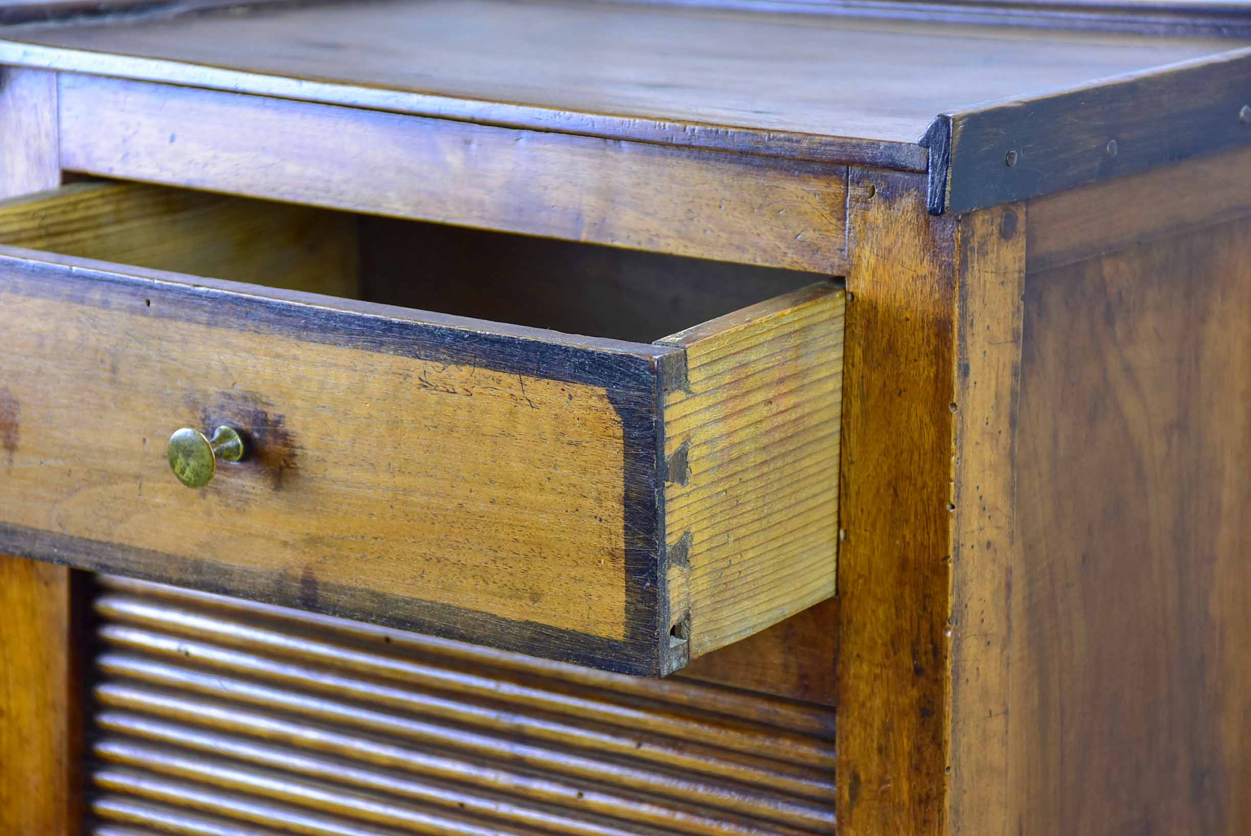 Antique French nightstand with curtain cupboard