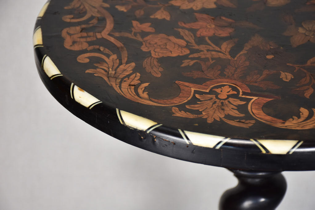 Superb 'ecole Tolosane' pedestal / side table - ebony and marquetry 31"