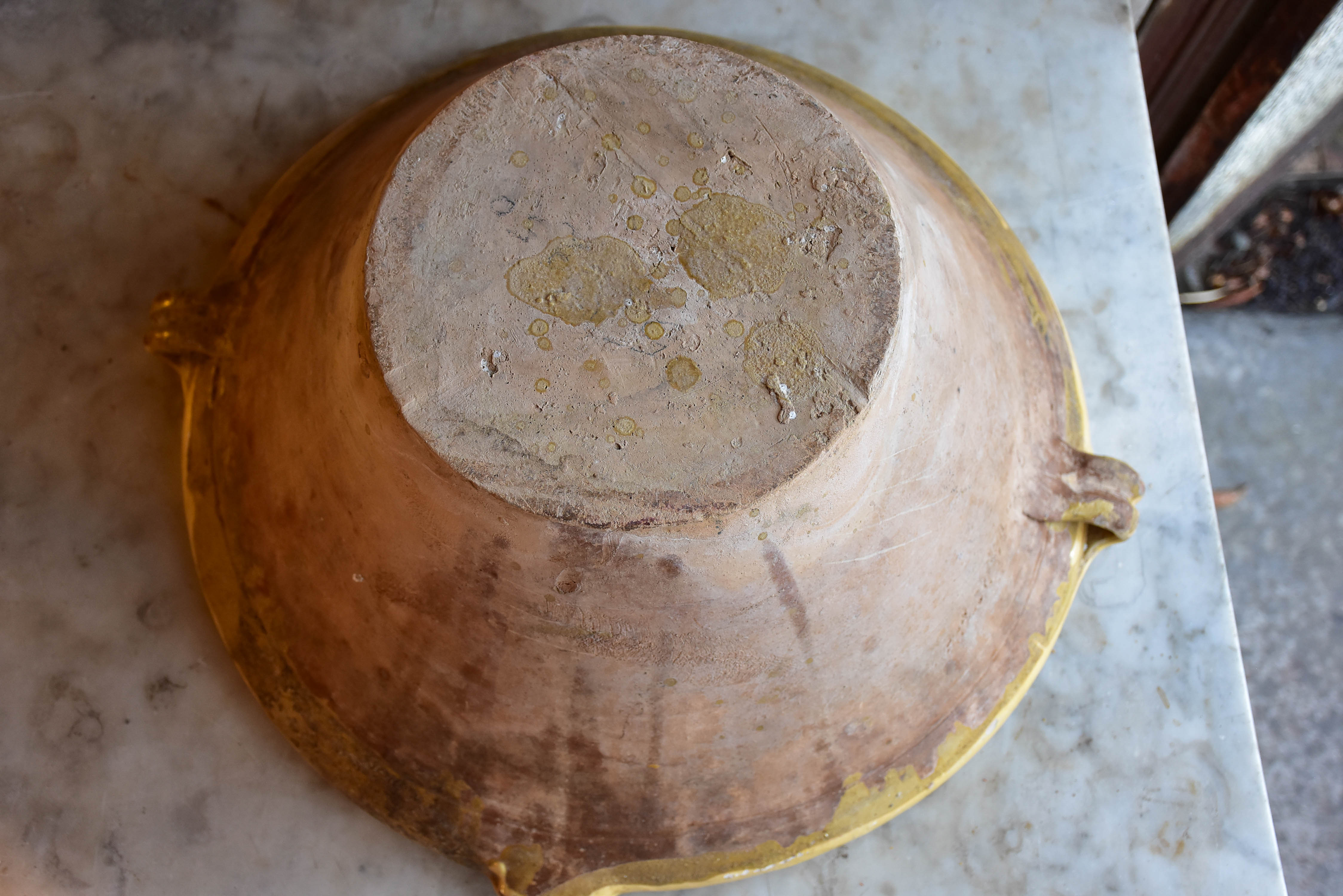 Large 19th century preserving bowl with yellow glaze