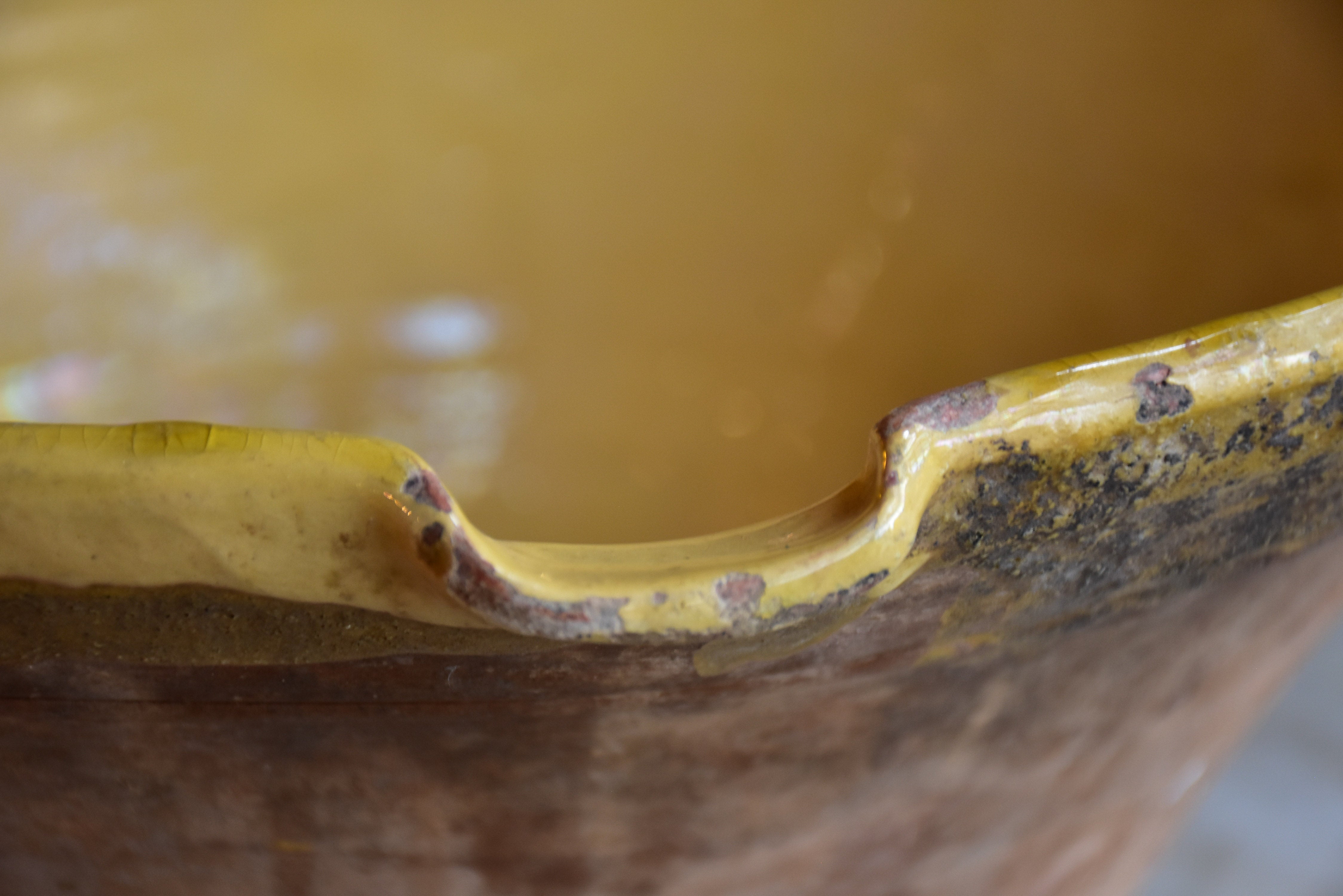 Large 19th century preserving bowl with yellow glaze