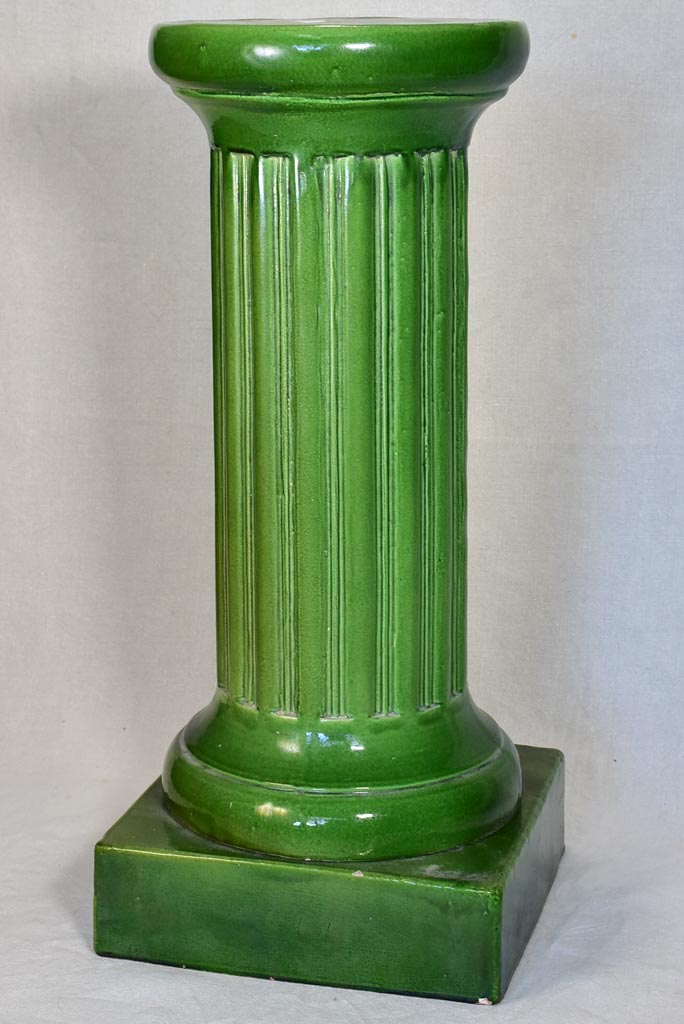 Mid-century column pedestal with green glaze 30"