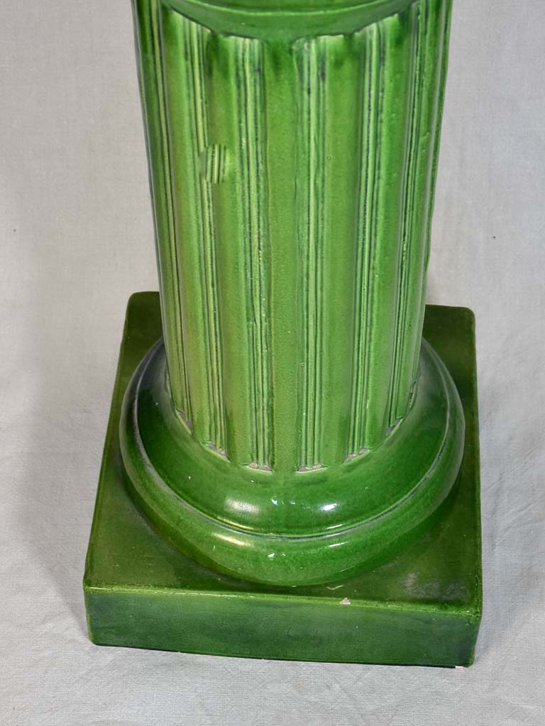 Mid-century column pedestal with green glaze 30"