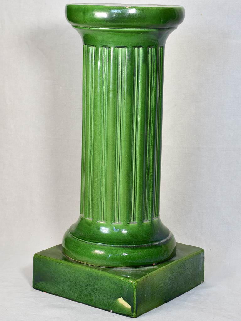 Mid-century column pedestal with green glaze 30"