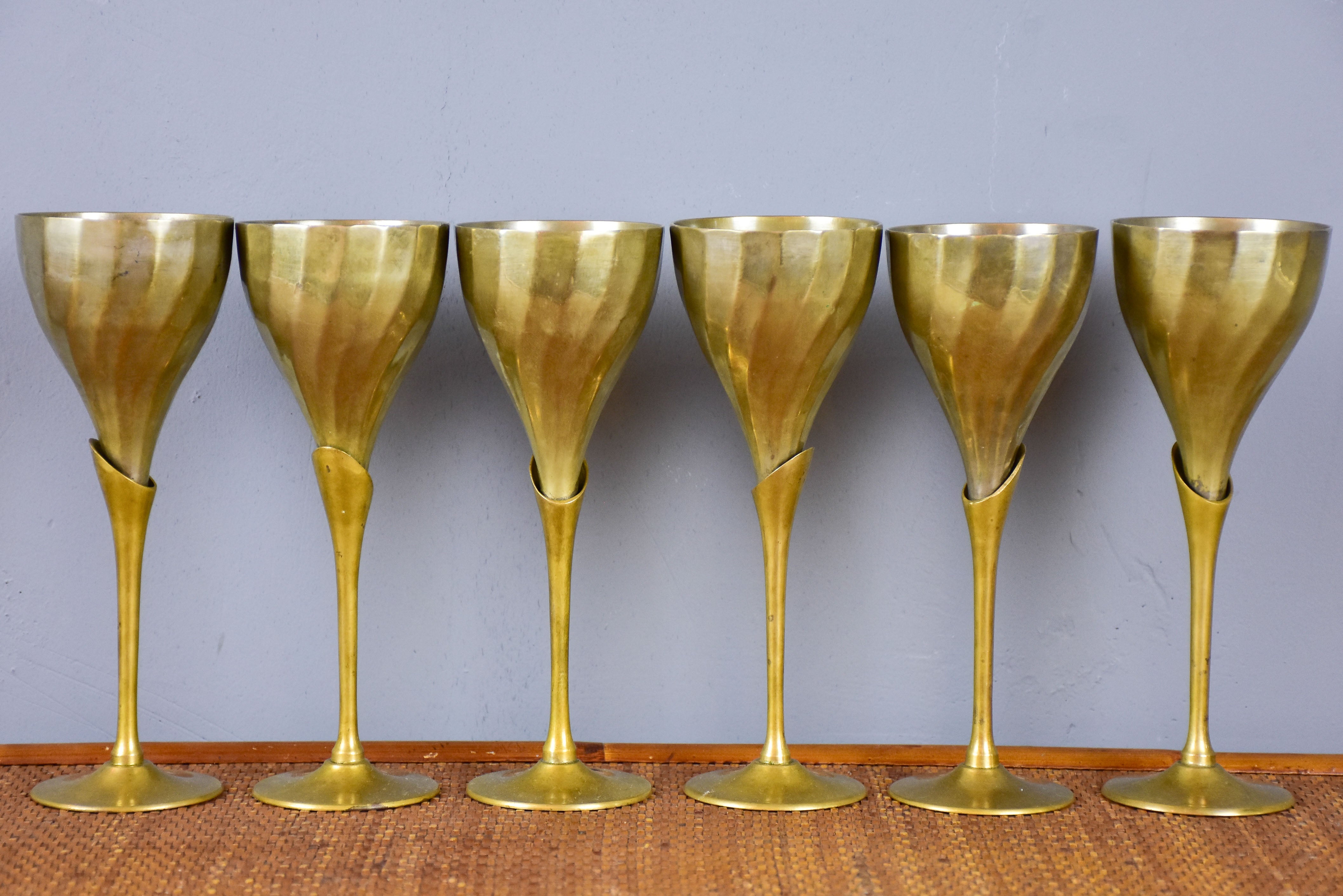 Six vintage wine glasses