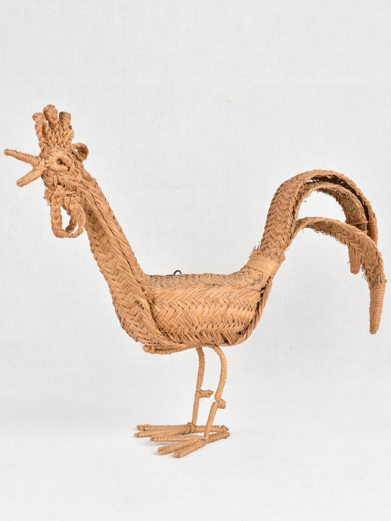 Vintage wicker sculpture of a rooster 21¾"