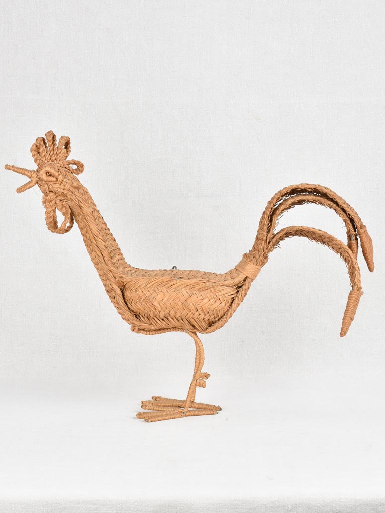 Vintage wicker sculpture of a rooster 21¾"