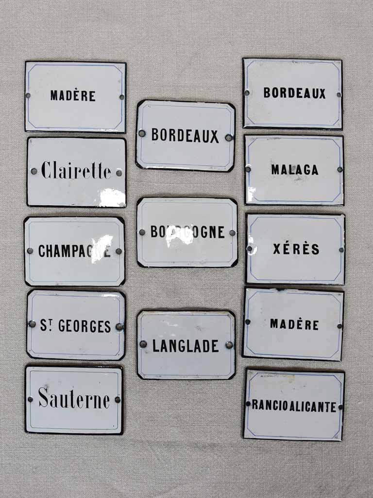 Rare set of enamel wine cellar labels - 1900's 4" x 2¾"