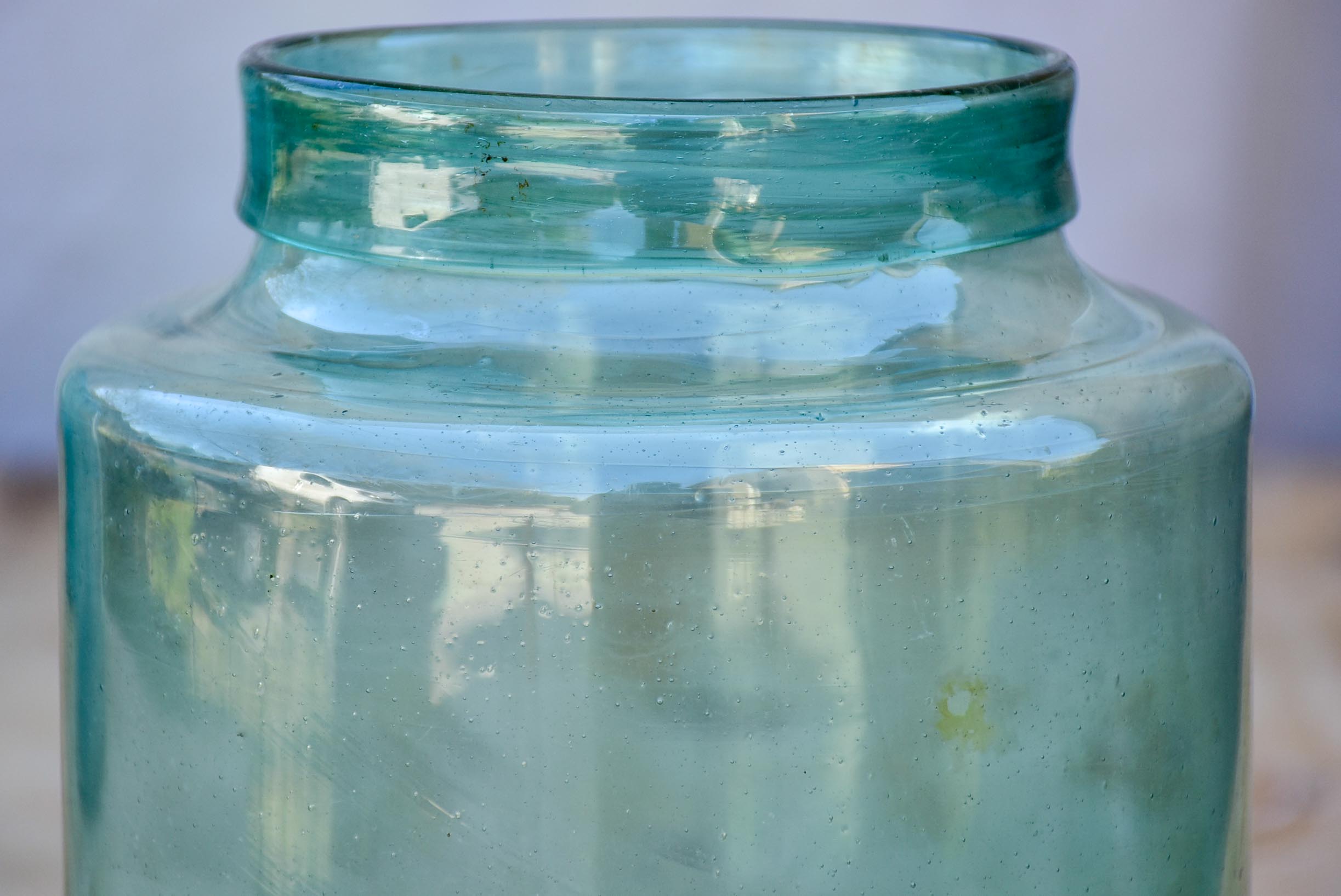 Antique French preserving jar with blue / green glass