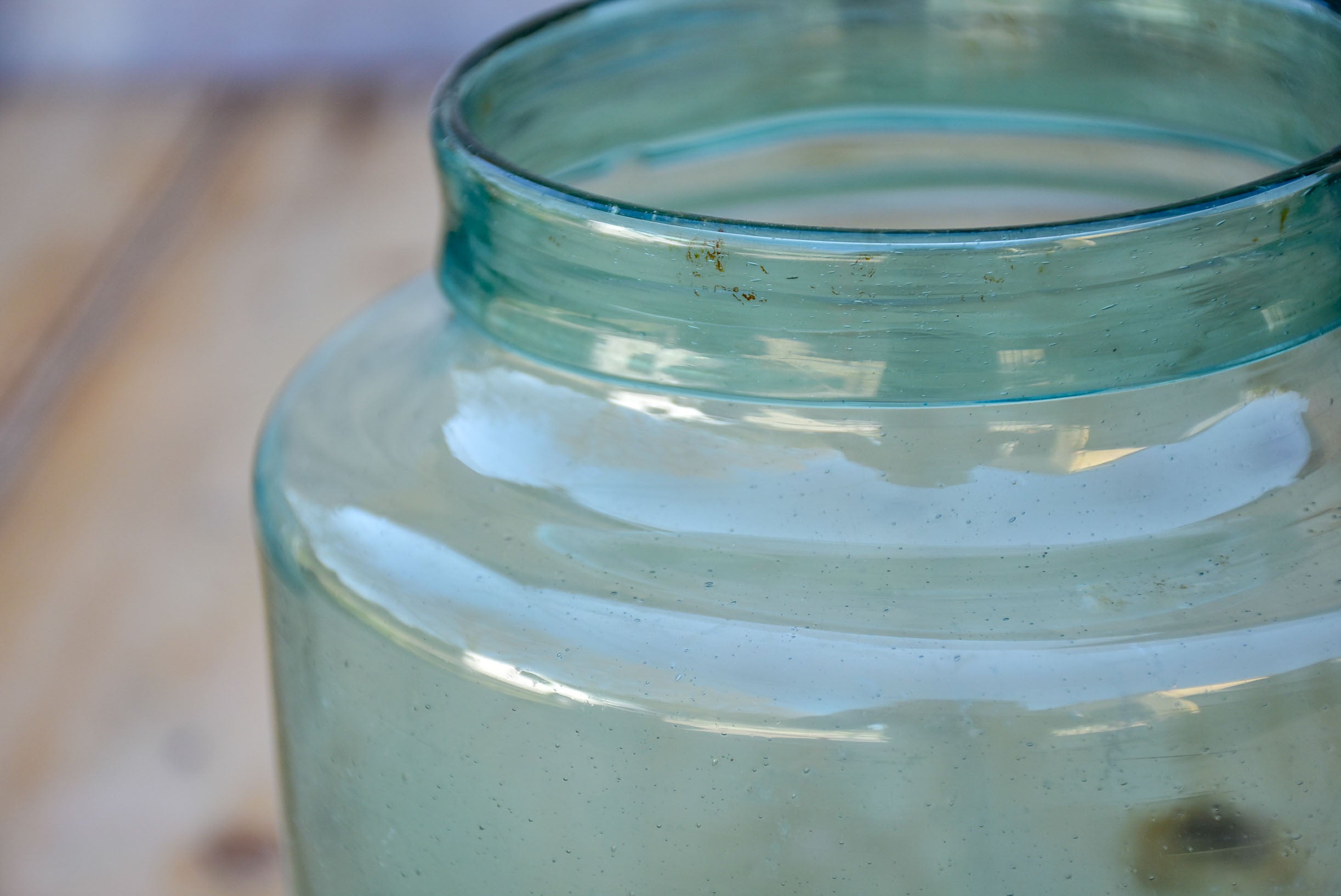 Antique French preserving jar with blue / green glass